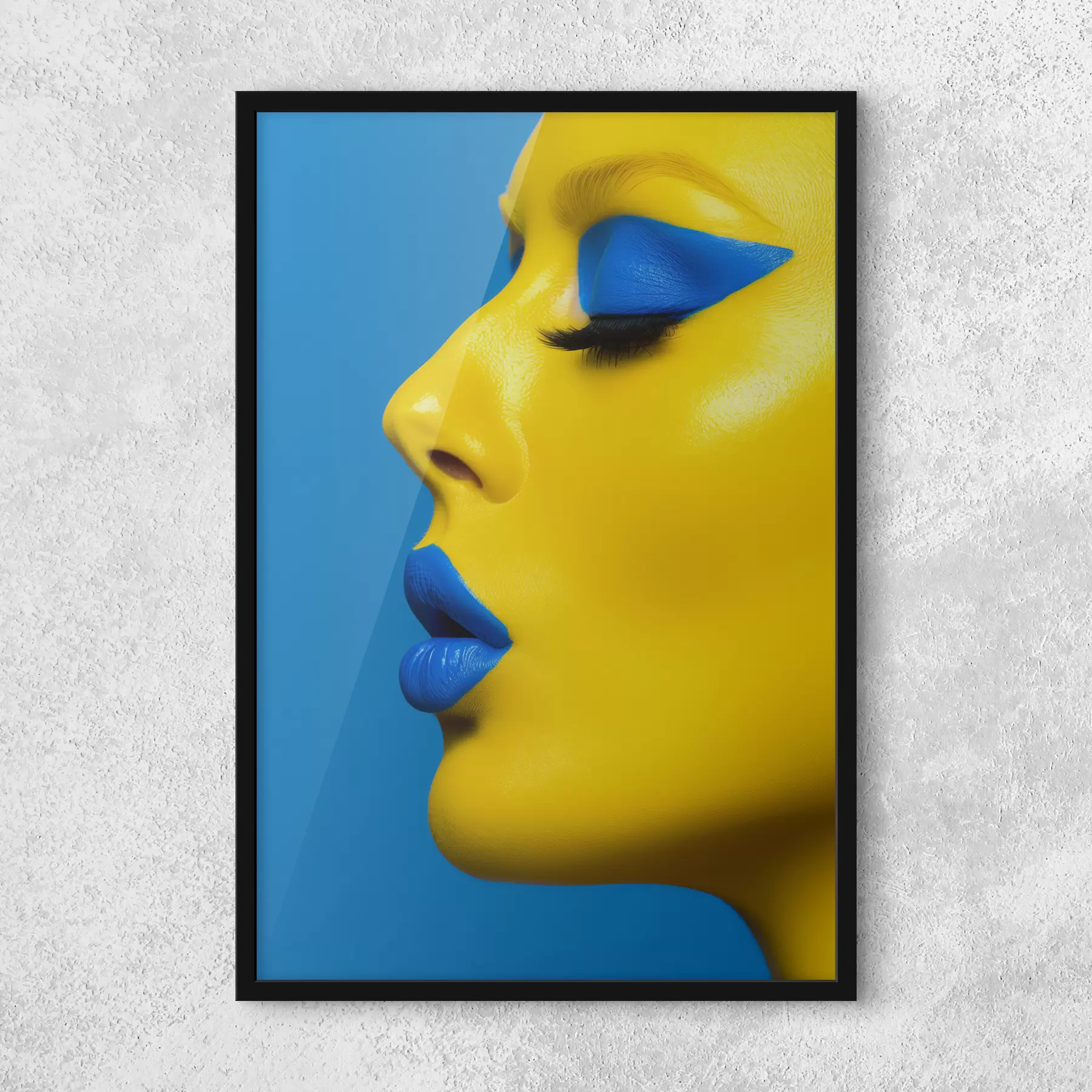 Fotobehang Meisjesgezicht in blauwe en gele tinten f39759
