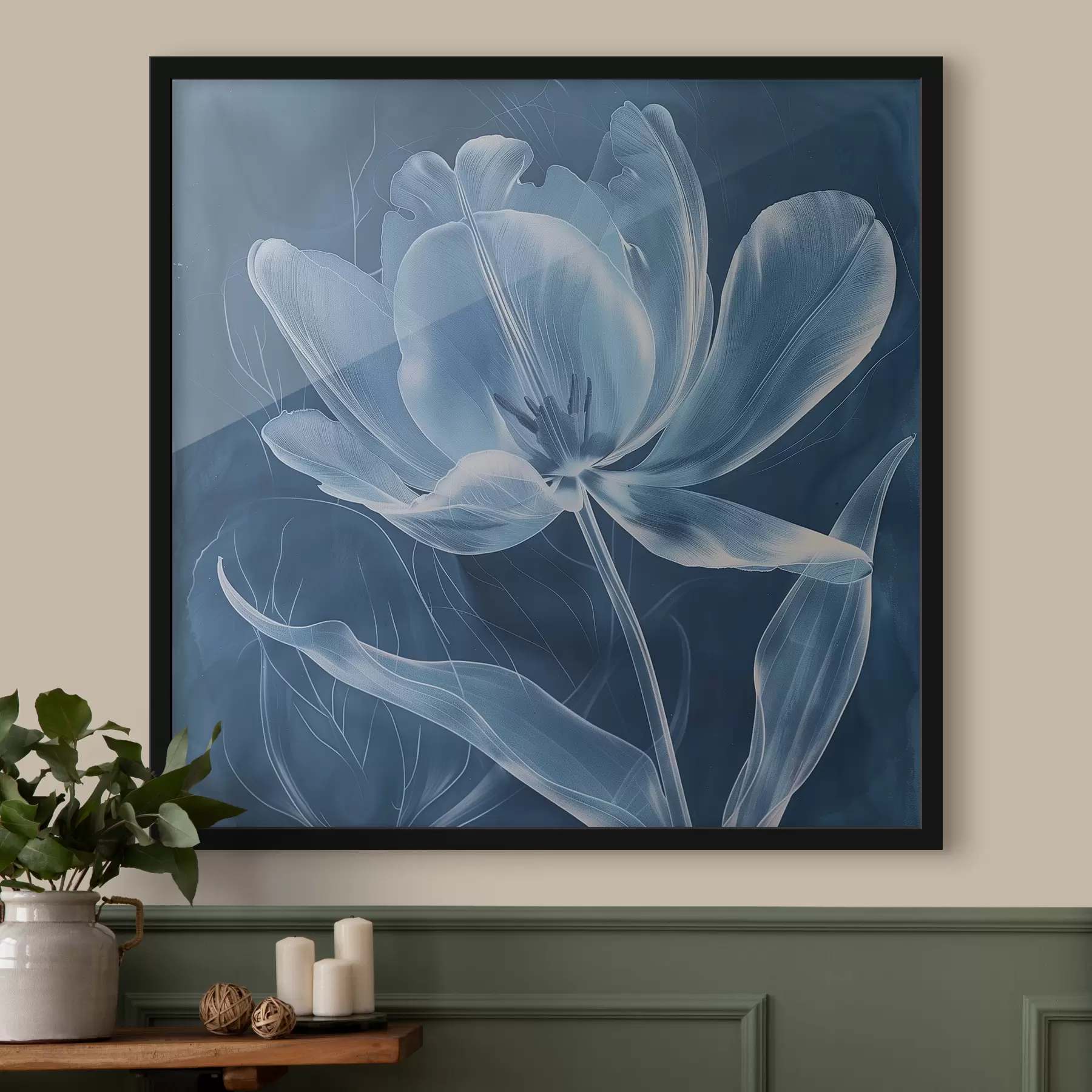 Fotobehang Abstracte bloem op blauwe achtergrond f39234