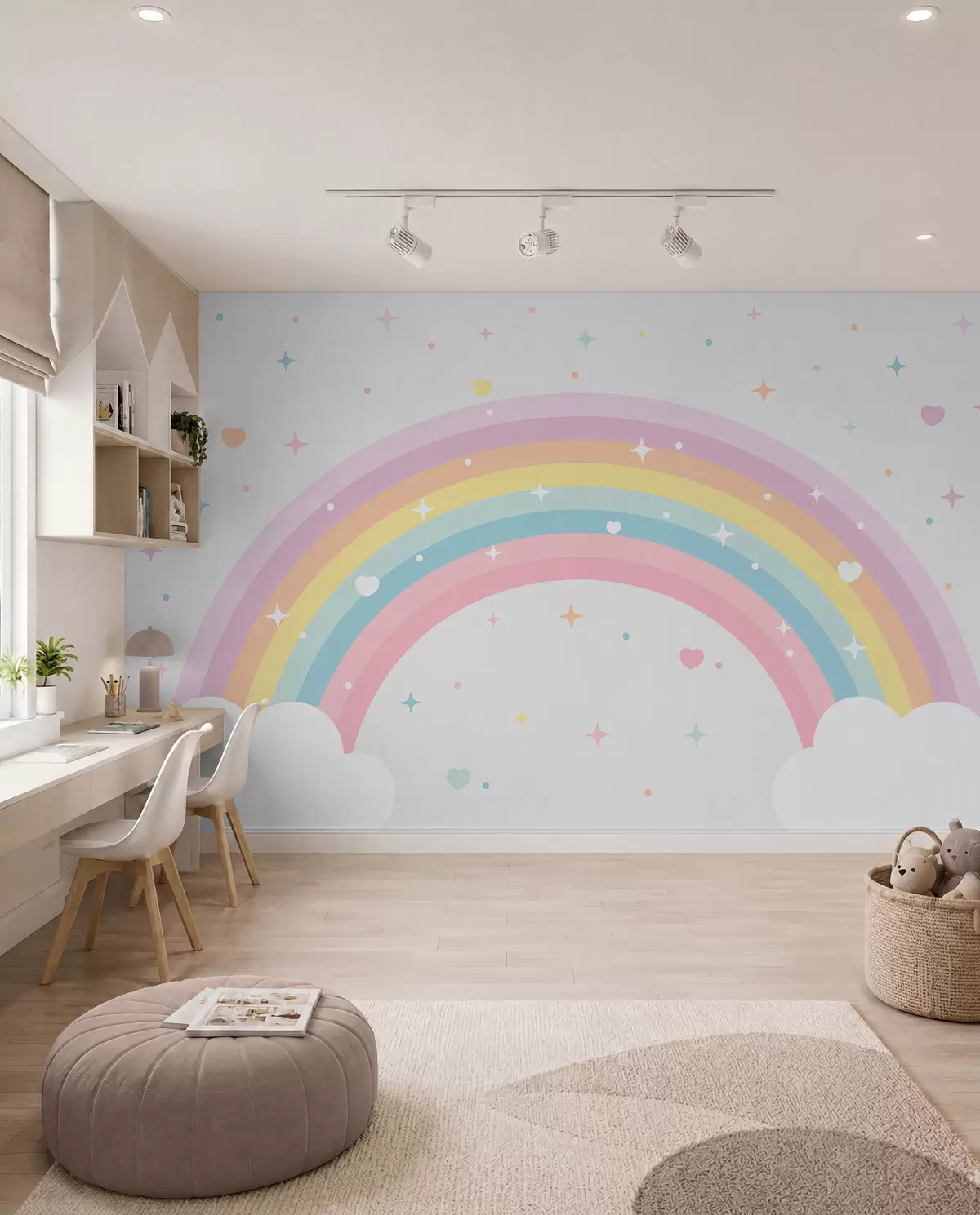 Fotobehang Regenboog, hartjes en sterren w08109
