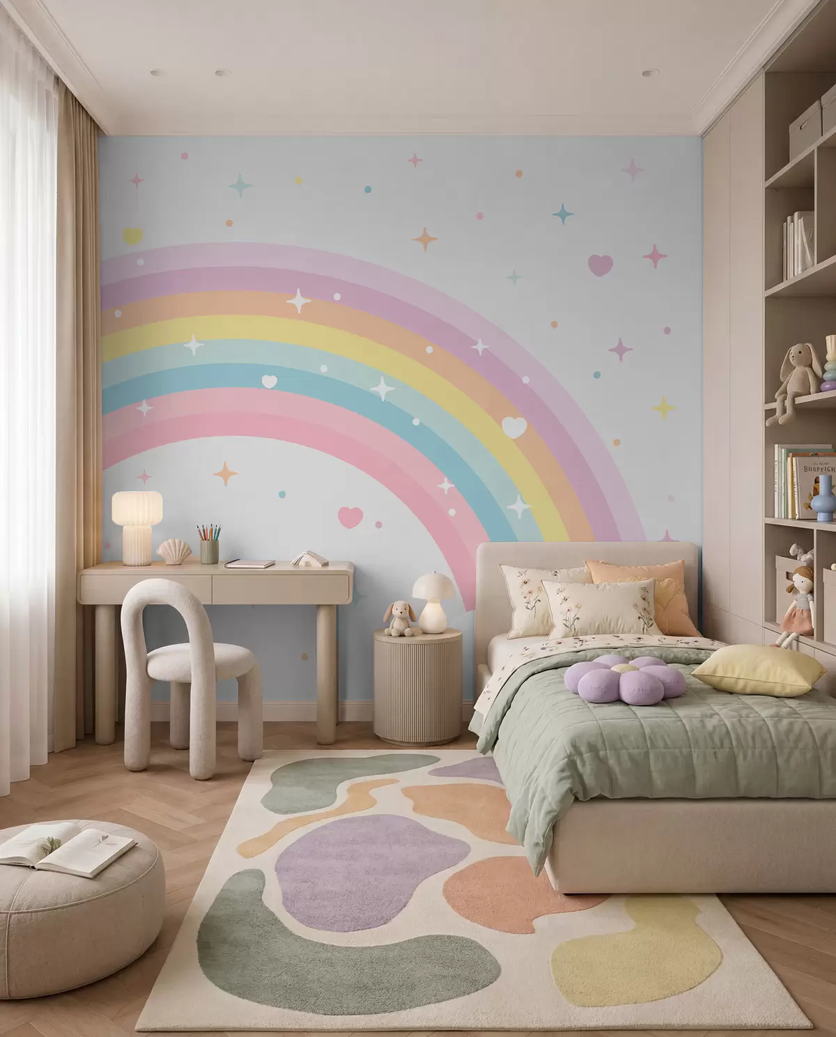 Fotobehang Regenboog, hartjes en sterren w08109