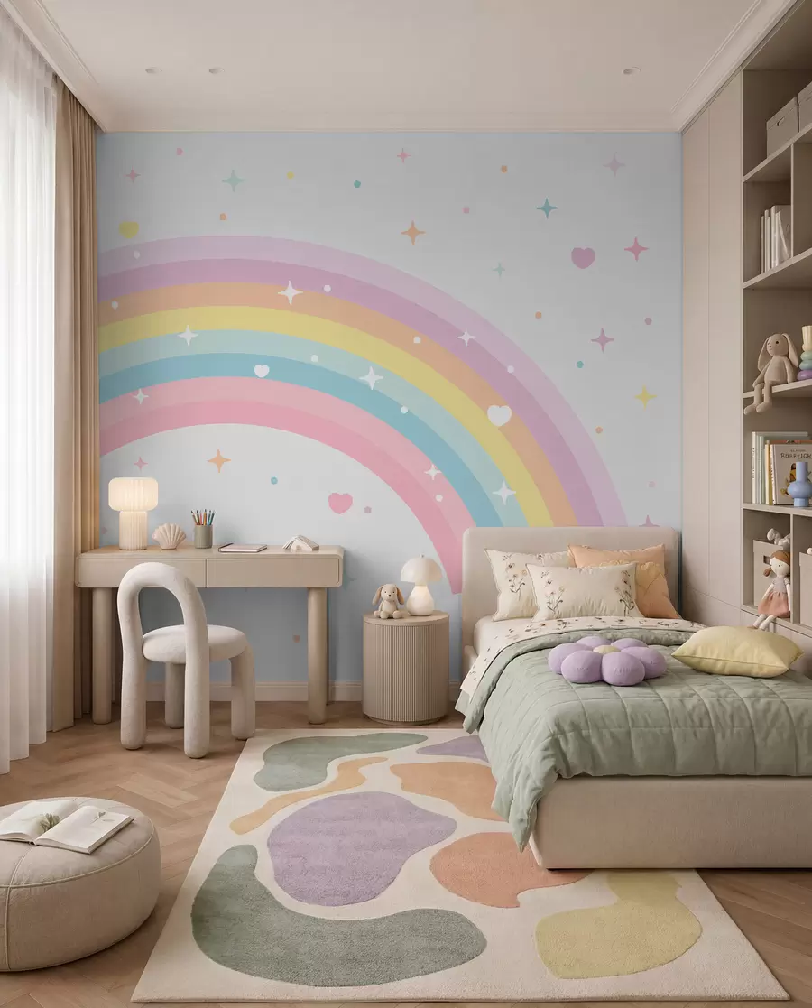Fotobehang Regenboog, hartjes en sterren w08109