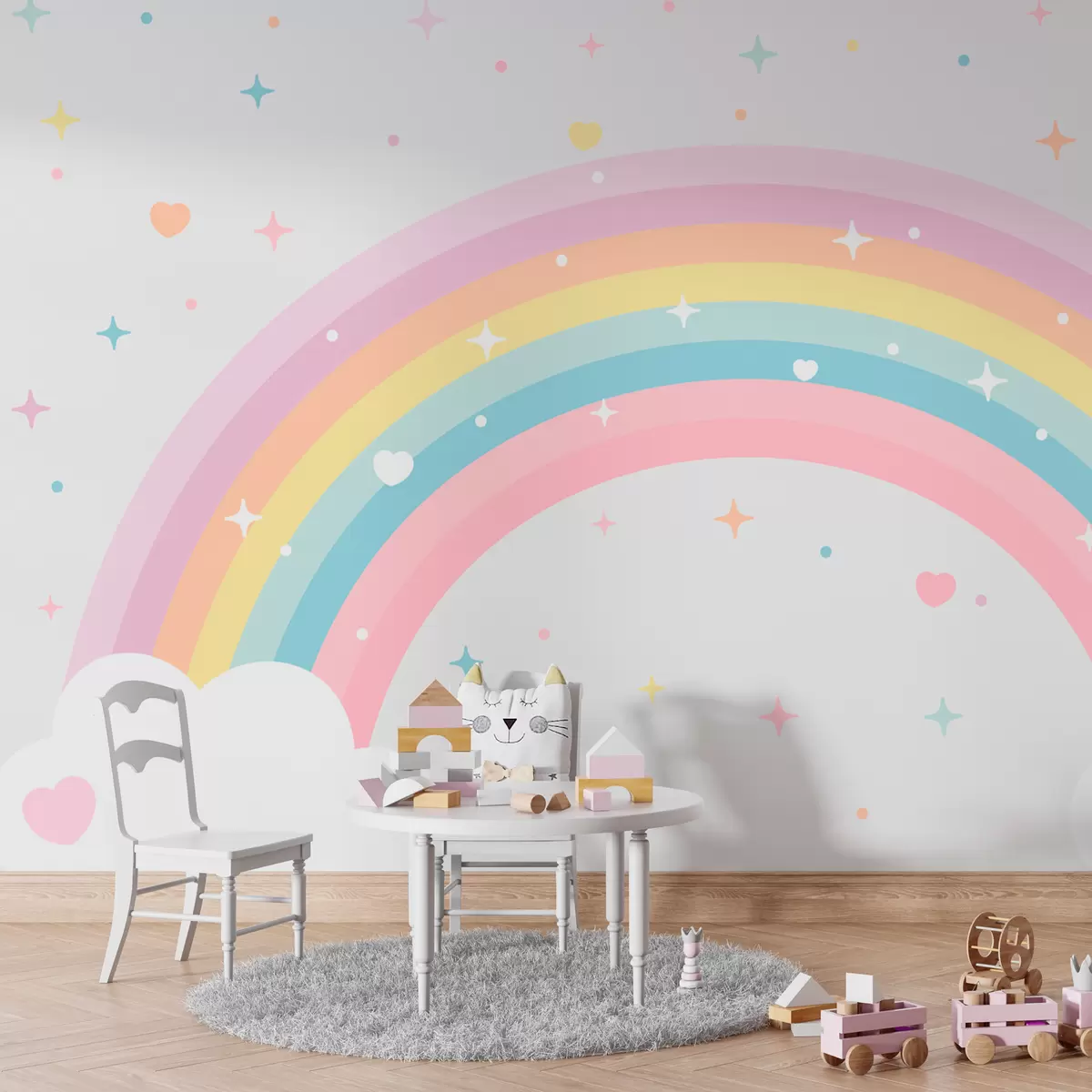 Fotobehang Regenboog, hartjes en sterren w08109
