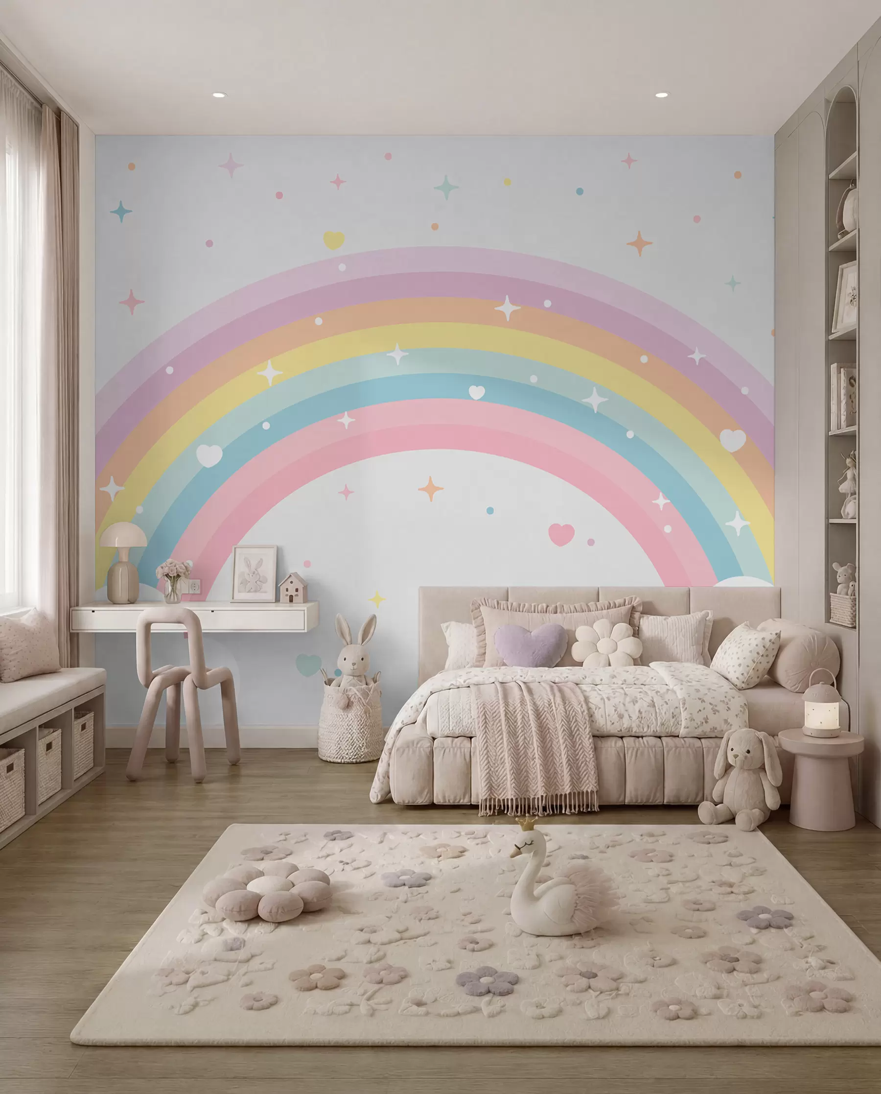 Fotobehang Regenboog, hartjes en sterren w08109