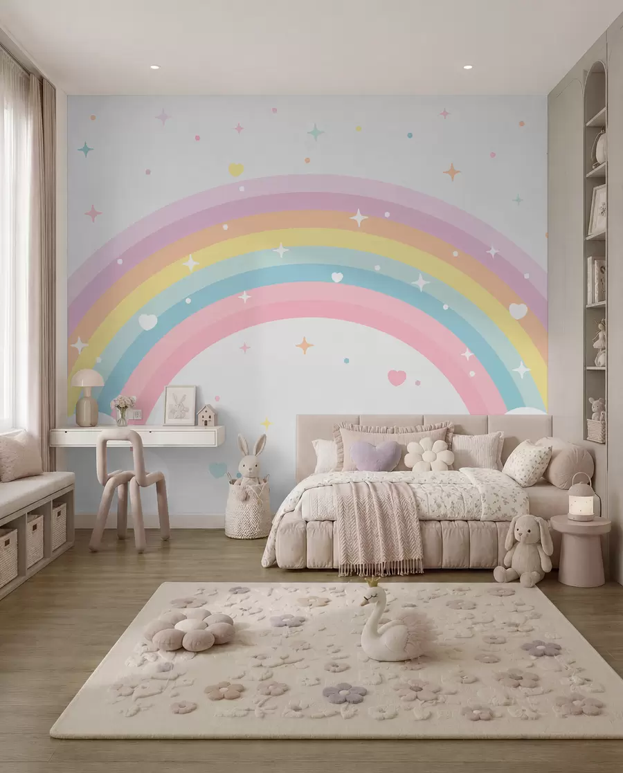 Fotobehang Regenboog, hartjes en sterren w08109