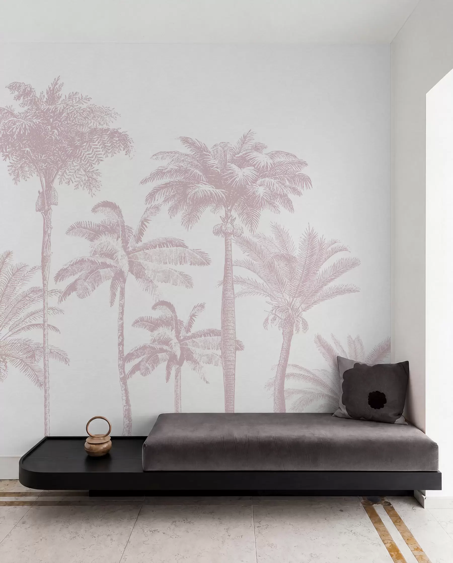 Fotobehang Tropische palmbomen oase minimale roze kleur w08111v1