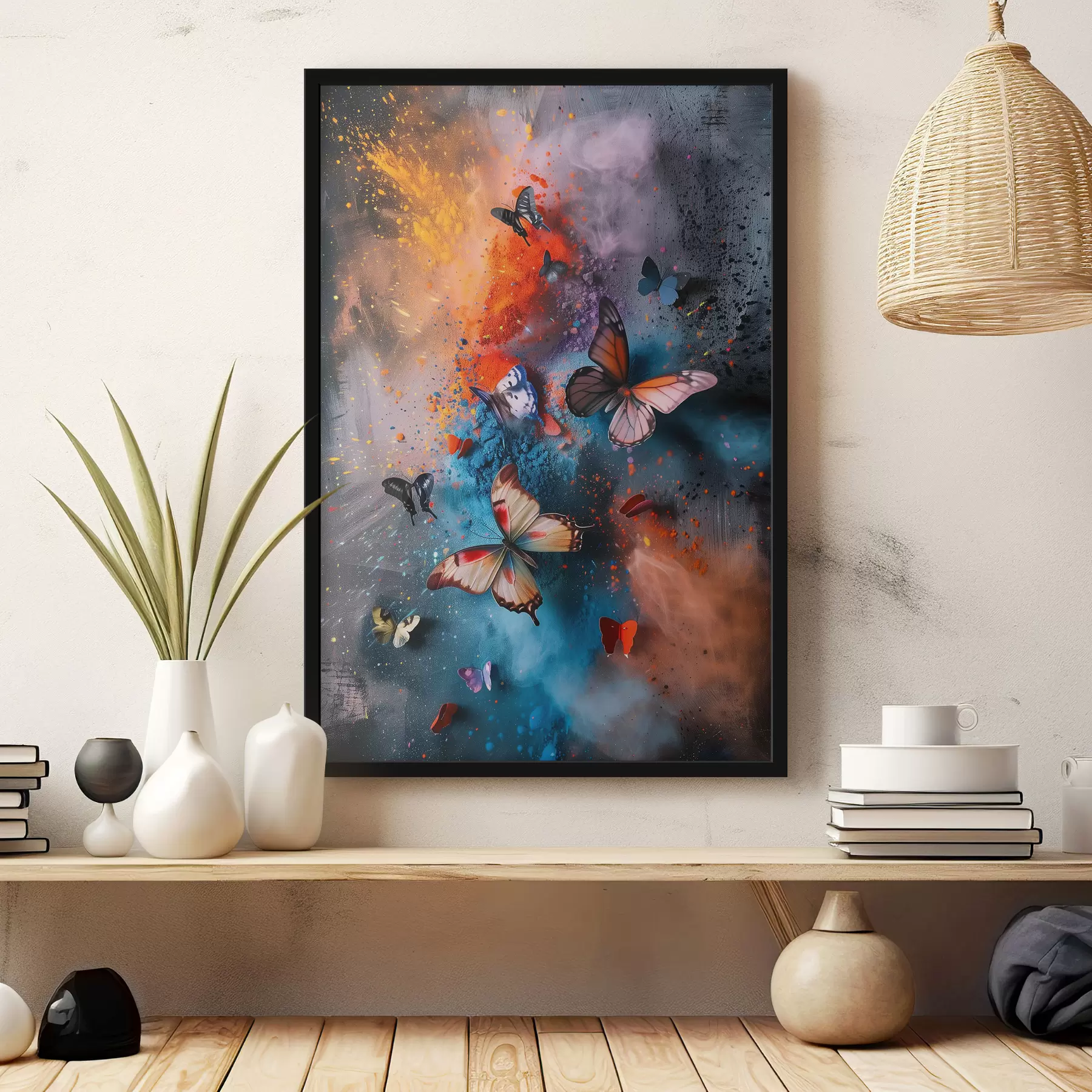 Fotobehang Vlinders op een achtergrond van verfspatten f39803