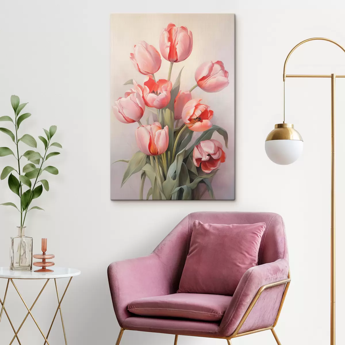  Schilderijen Rozerode tulpen op licht olieverfschilderij s39832