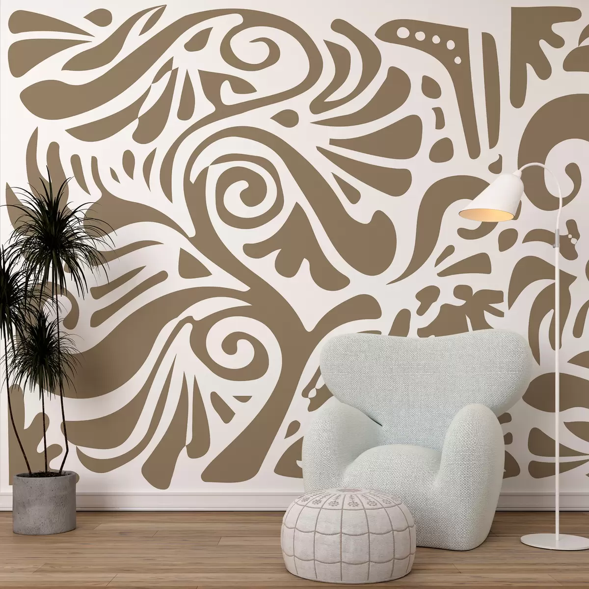 Fotobehang zand abstract kunstbehang grote bloempatronen in bohostijl w08139