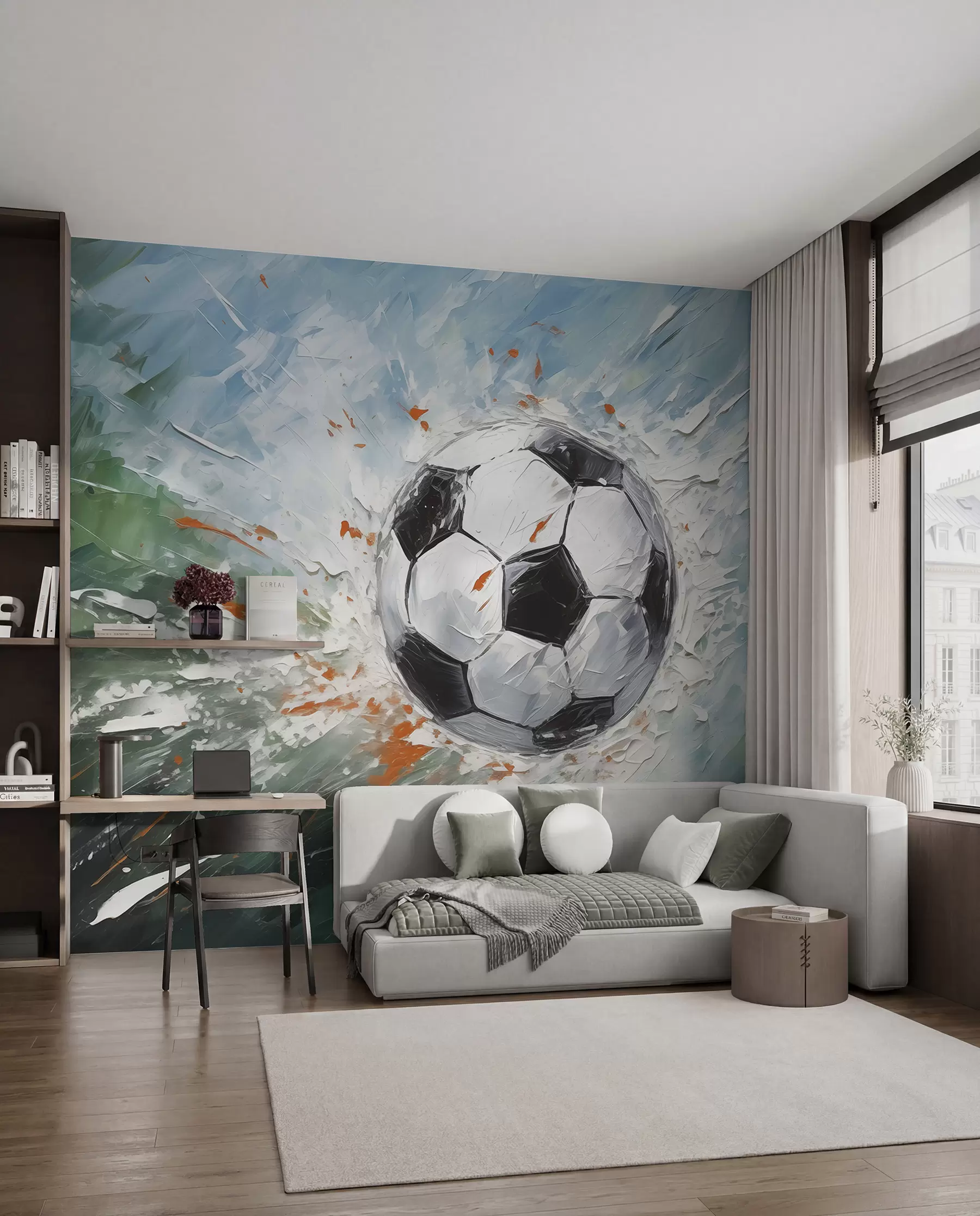 Fotobehang Voetbal vliegende olieverfschilderij abstracte kunst w08117