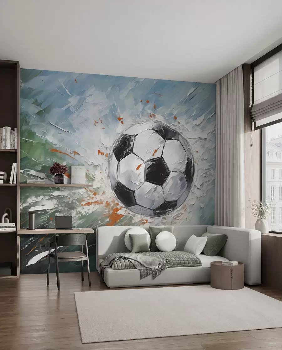 Fotobehang Voetbal vliegende olieverfschilderij abstracte kunst w08117