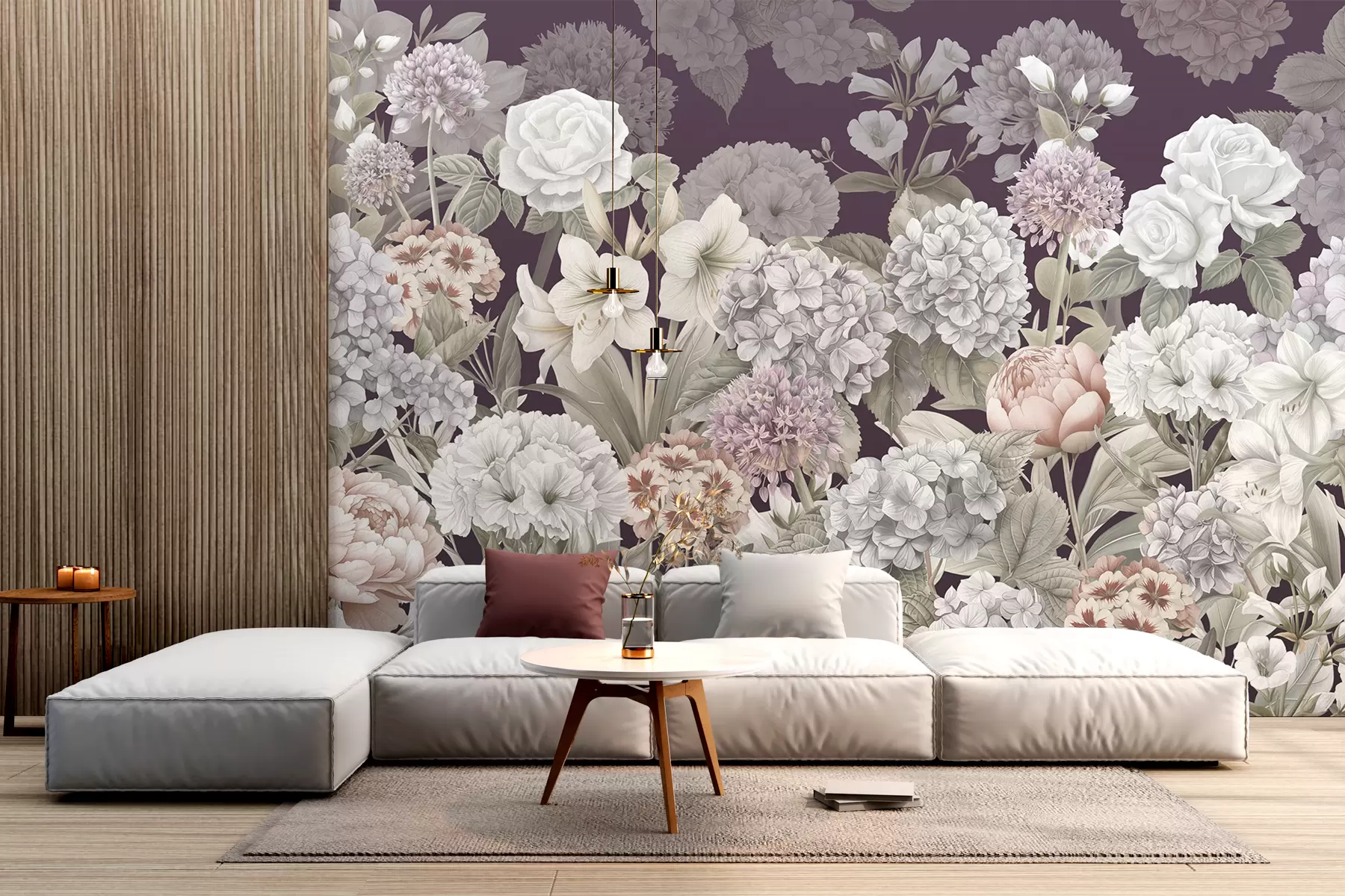 Fotobehang Magische zomertuin op een karmozijnrode achtergrond w08140v2