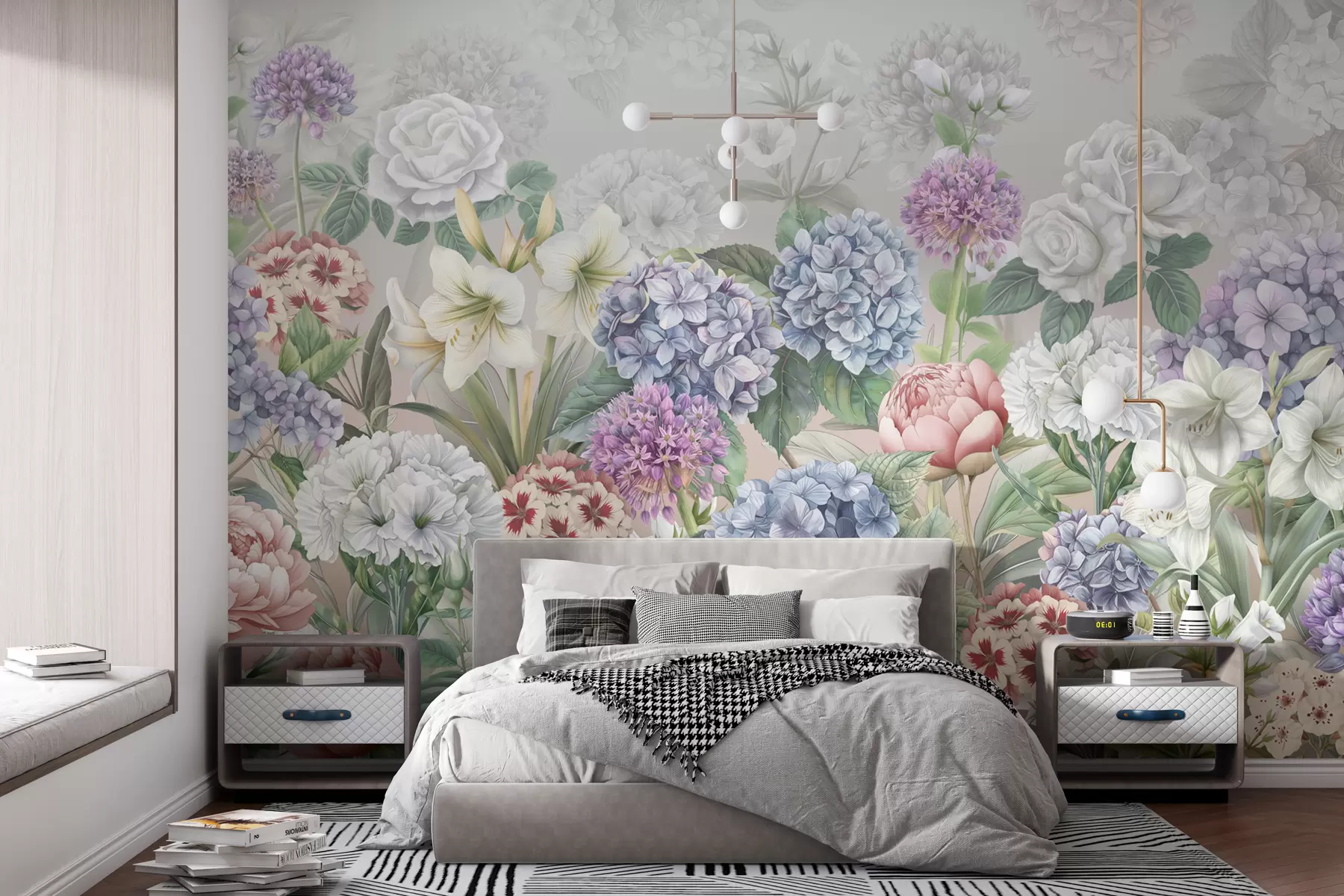 Fotobehang Magische zomertuin met bloemen in pastelkleuren w08140v3