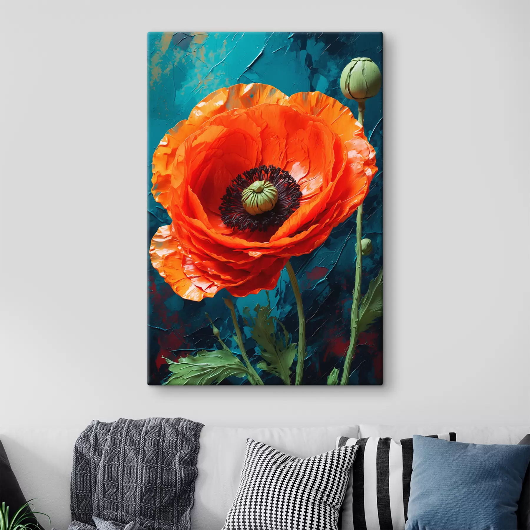 Fotobehang Close-up papaver op blauwe achtergrond s39846