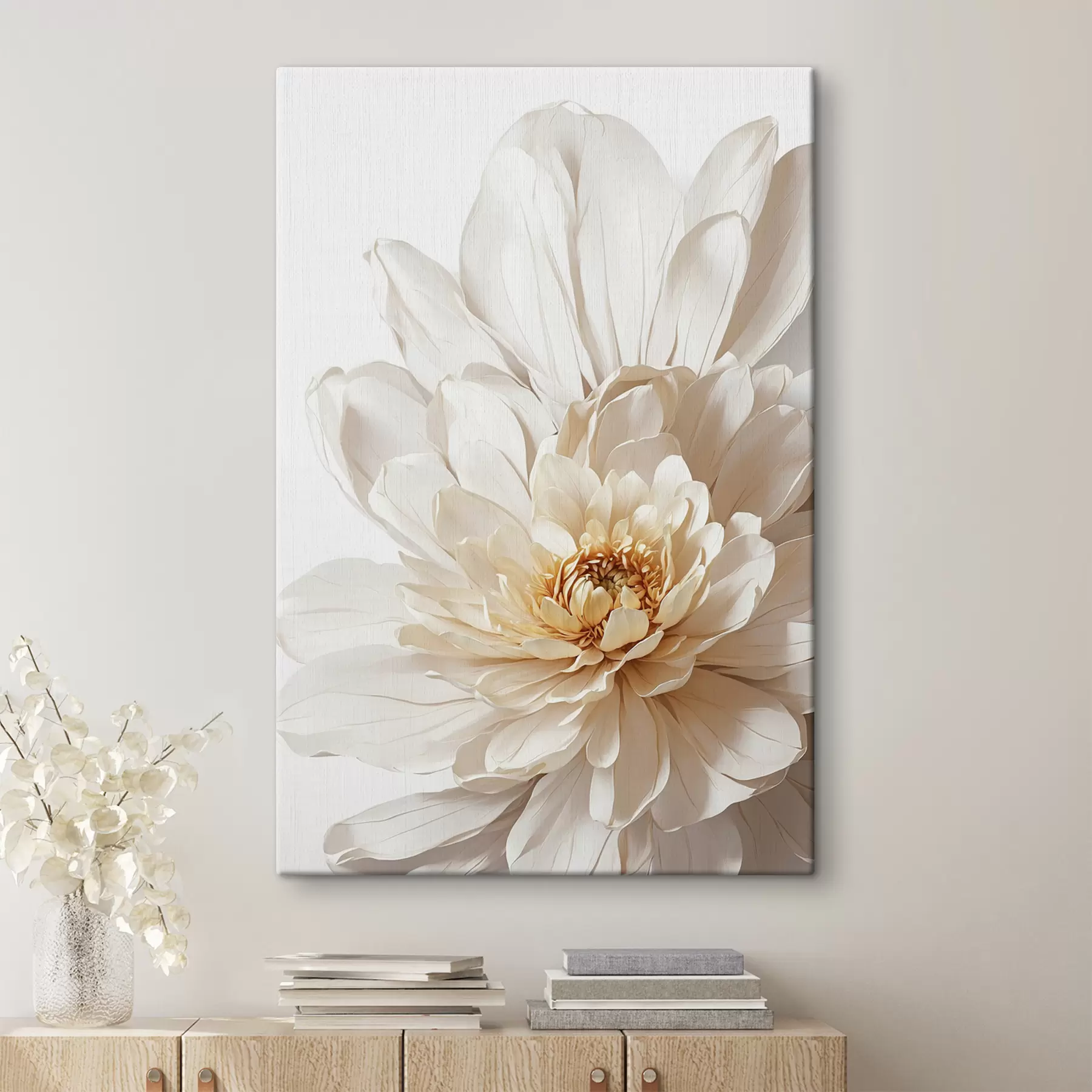  Schilderijen Witte bloem close-up op witte achtergrond s39857