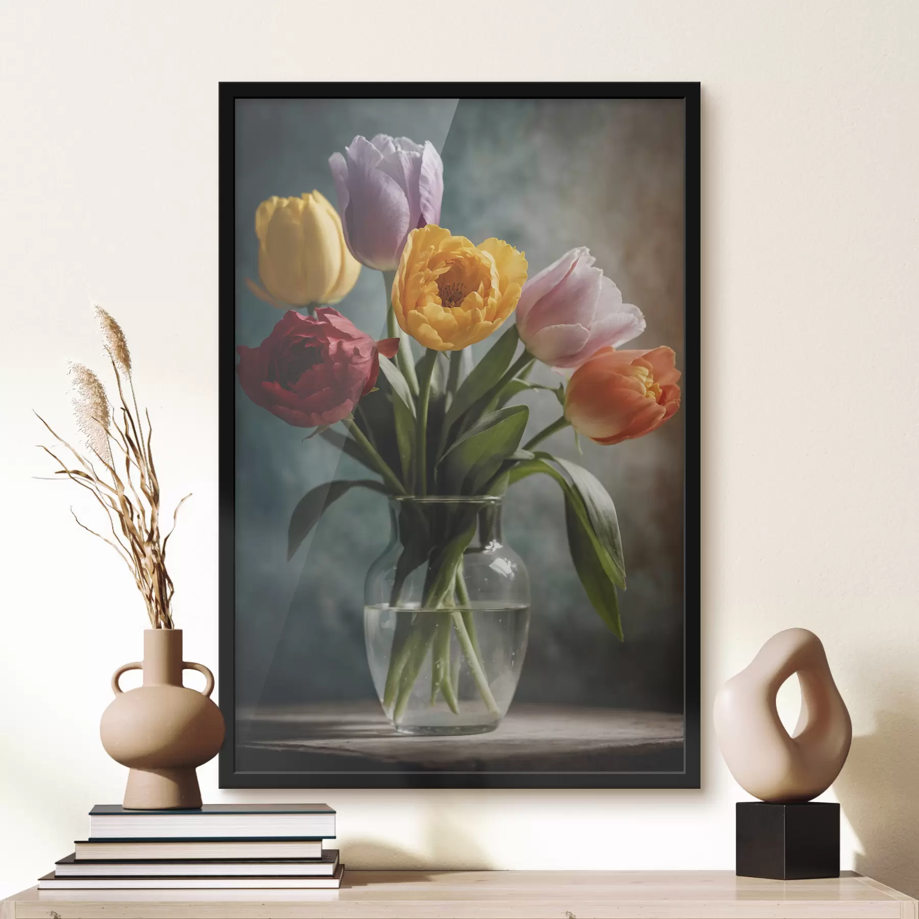 Fotobehang Bloemboeket in transparante vaas f39862