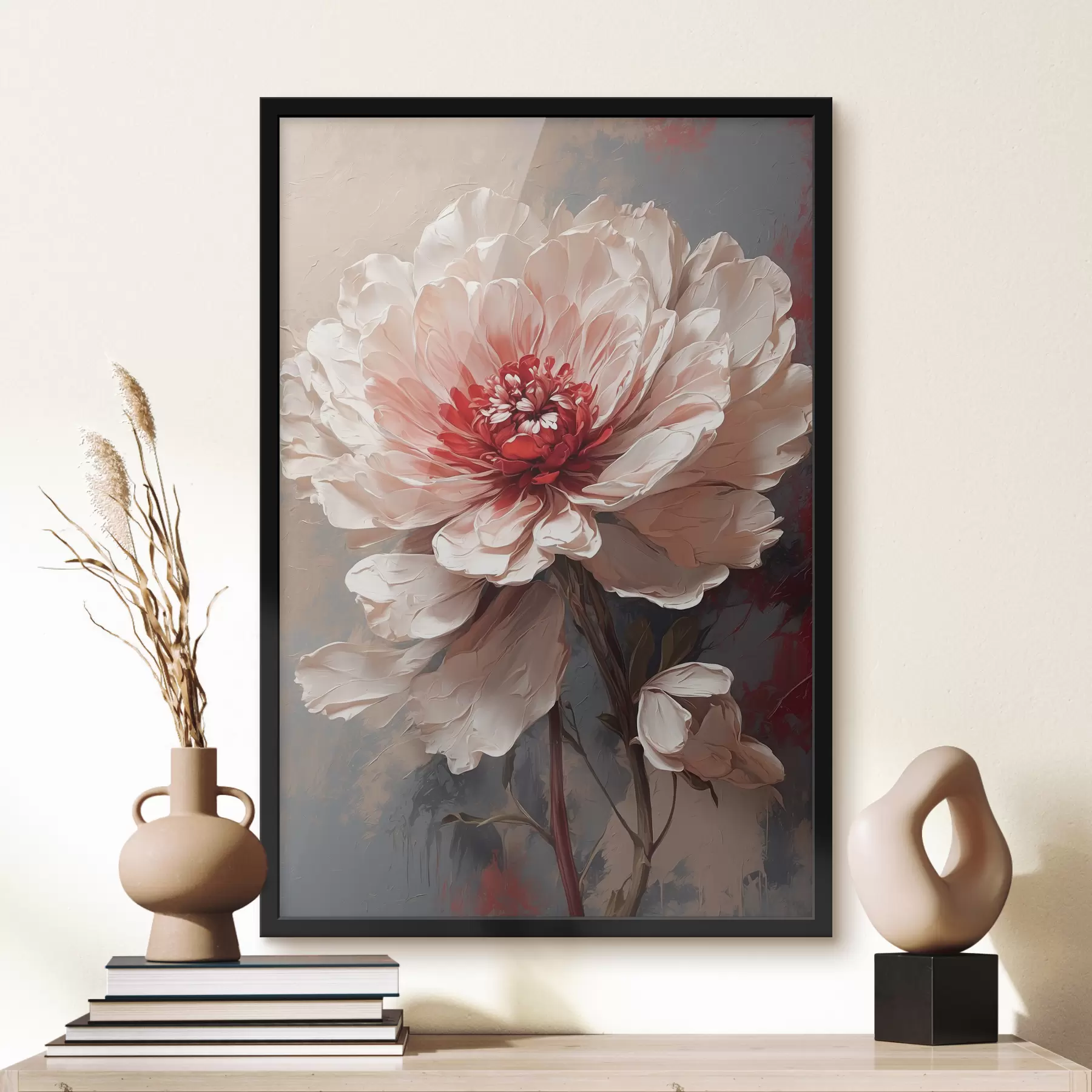 Fotobehang Witte bloem op abstracte acrylachtergrond f39864