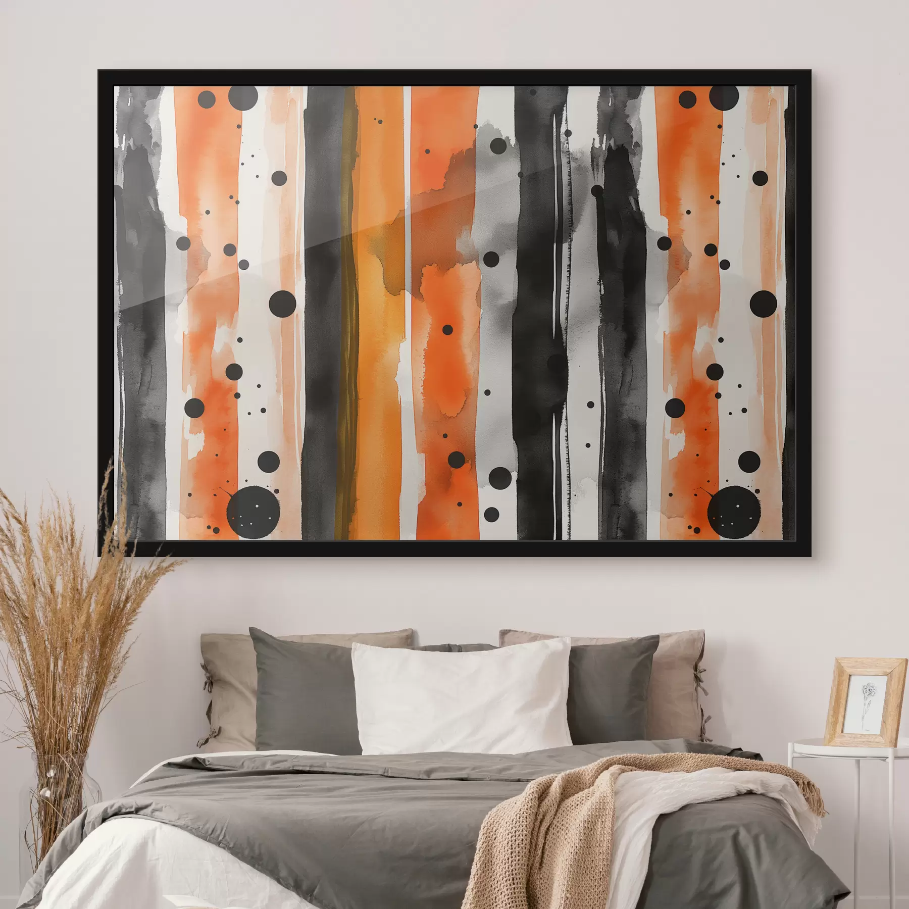 Fotobehang Strepen, aquarel, zwart, oranje f39948