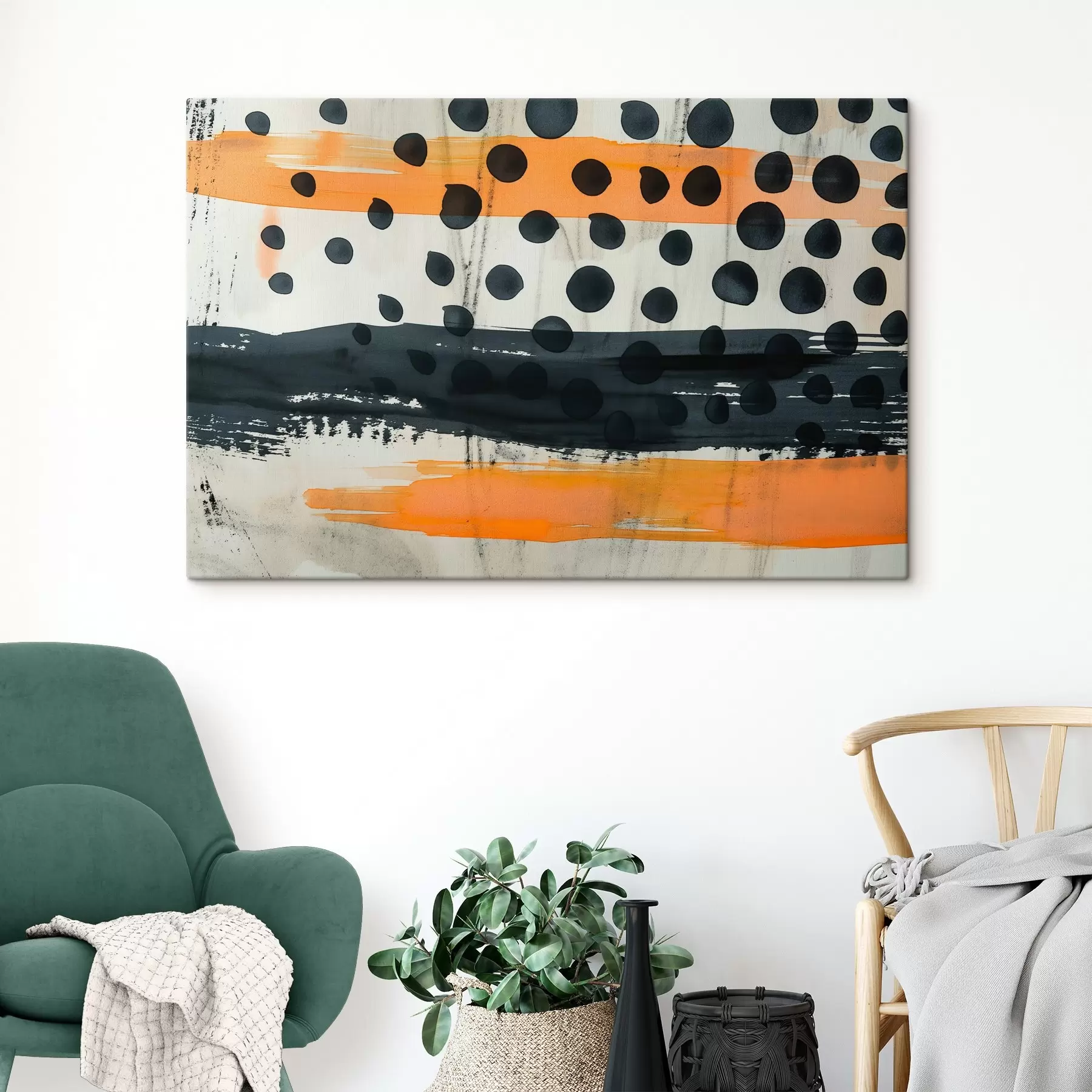  Schilderijen Abstractie, zwart, oranje, cirkel s39947