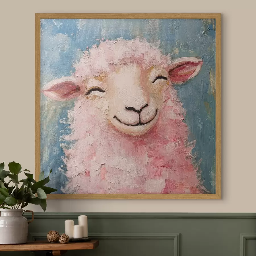 Fotobehang Vrolijke ram met roze wol f39911