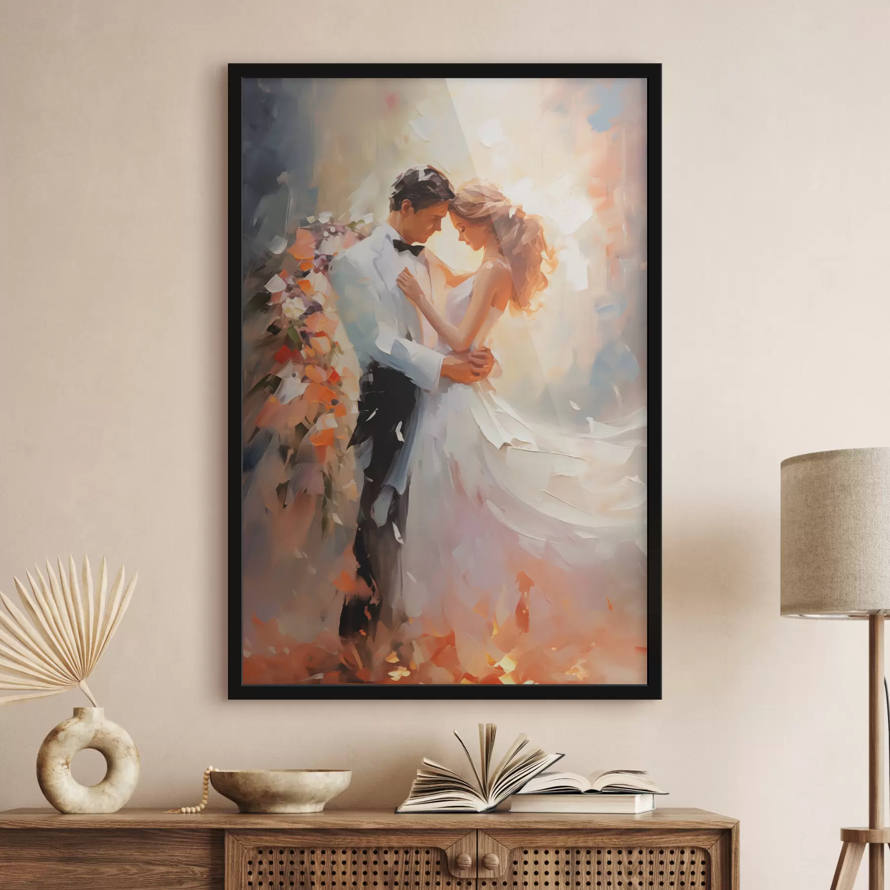 Fotobehang Bruid en bruidegom dansen olieverfschilderij f39925