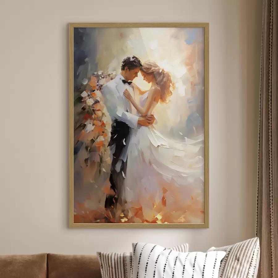 Fotobehang Bruid en bruidegom dansen olieverfschilderij f39925