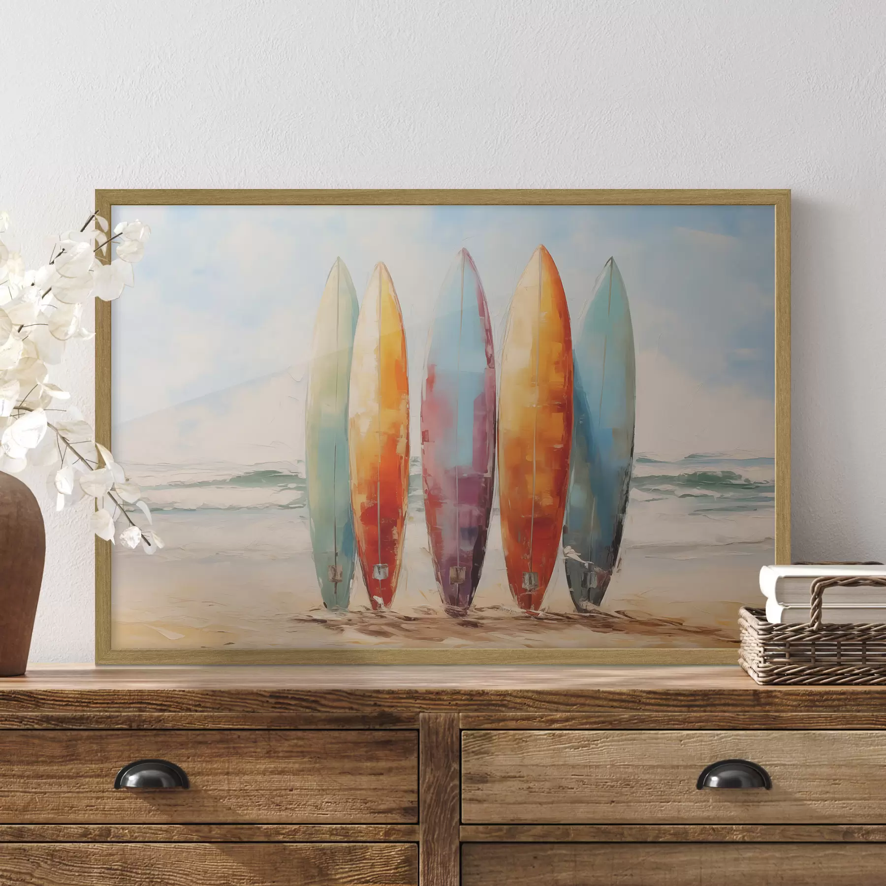Fotobehang Surfplanken op het strand schilderij f39938