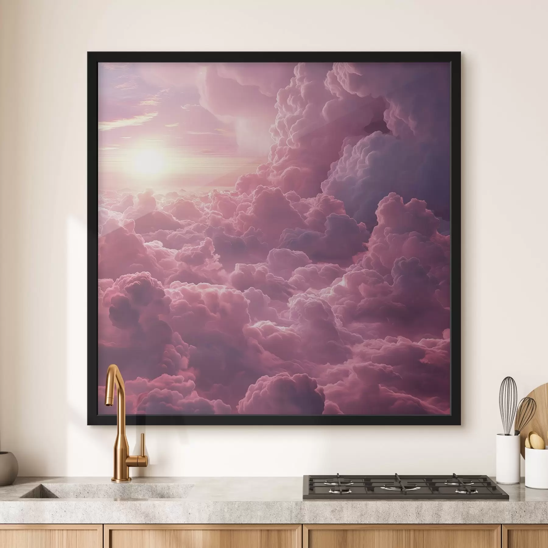 Fotobehang Lucht bij zonsondergang met paarse en roze bobbels, realisme f39971