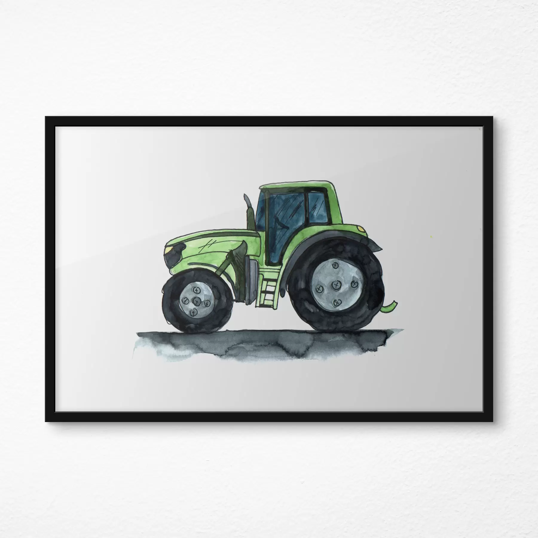 Fotobehang Aquarel groene tractor f39903