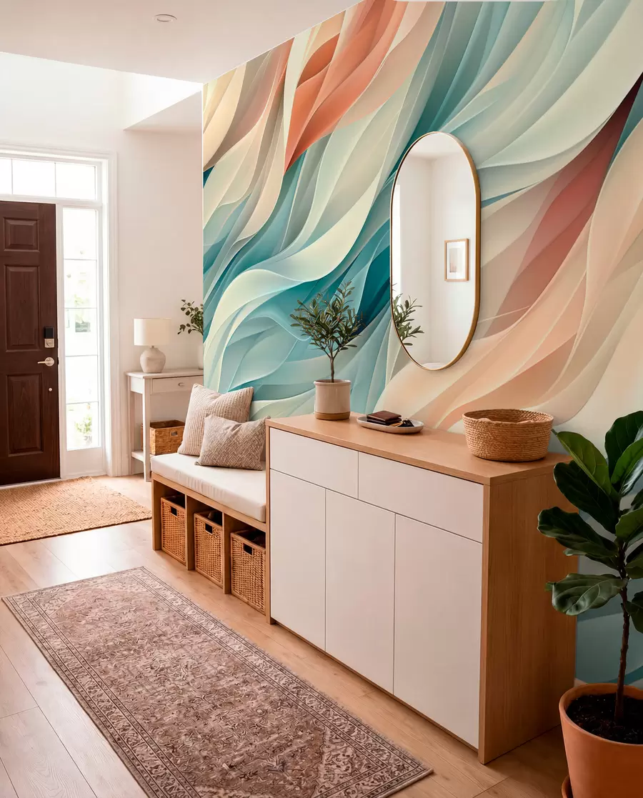 Fotobehang Betoverend abstract ontwerp met zachte pastelgolven w01335