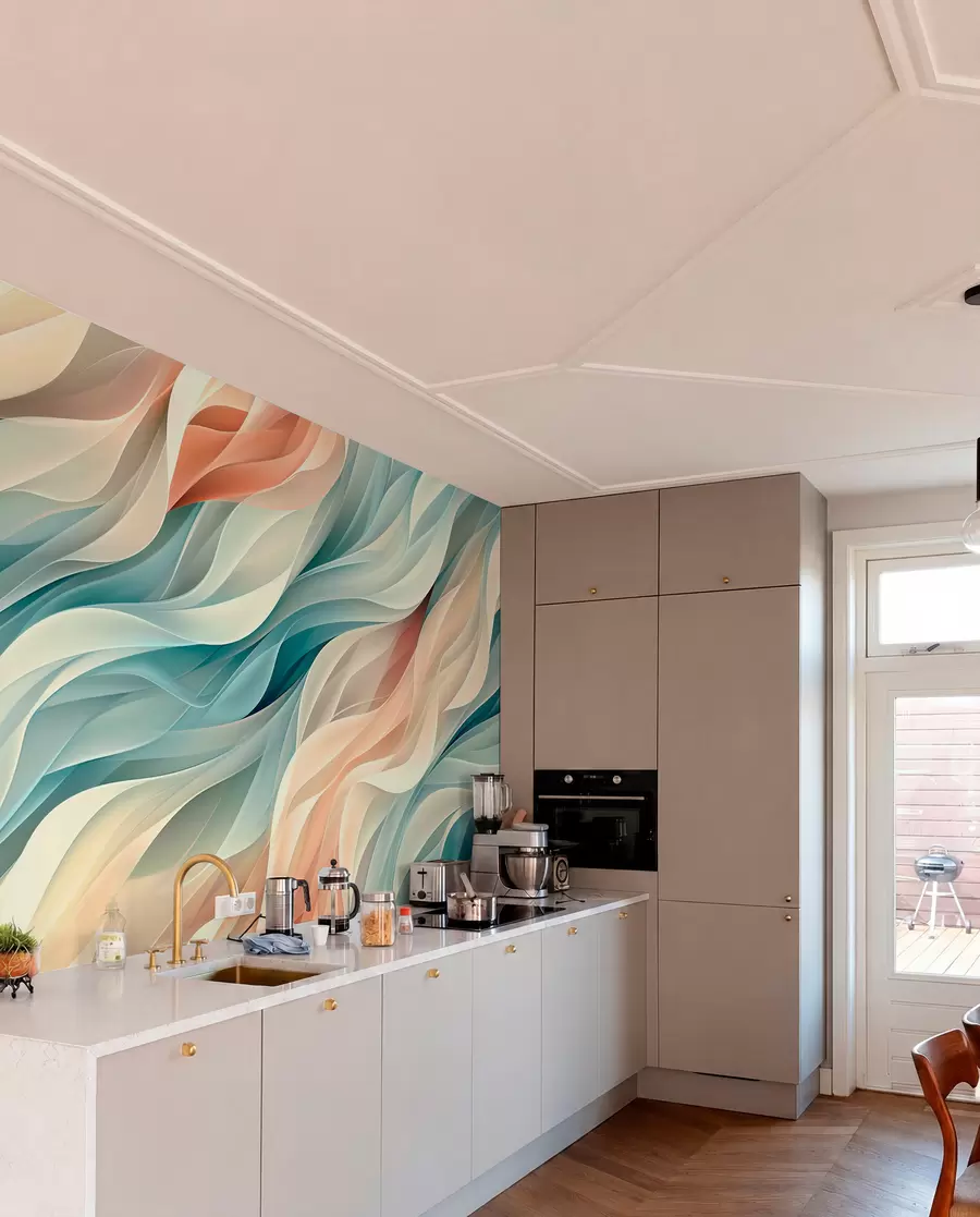 Fotobehang Betoverend abstract ontwerp met zachte pastelgolven w01335