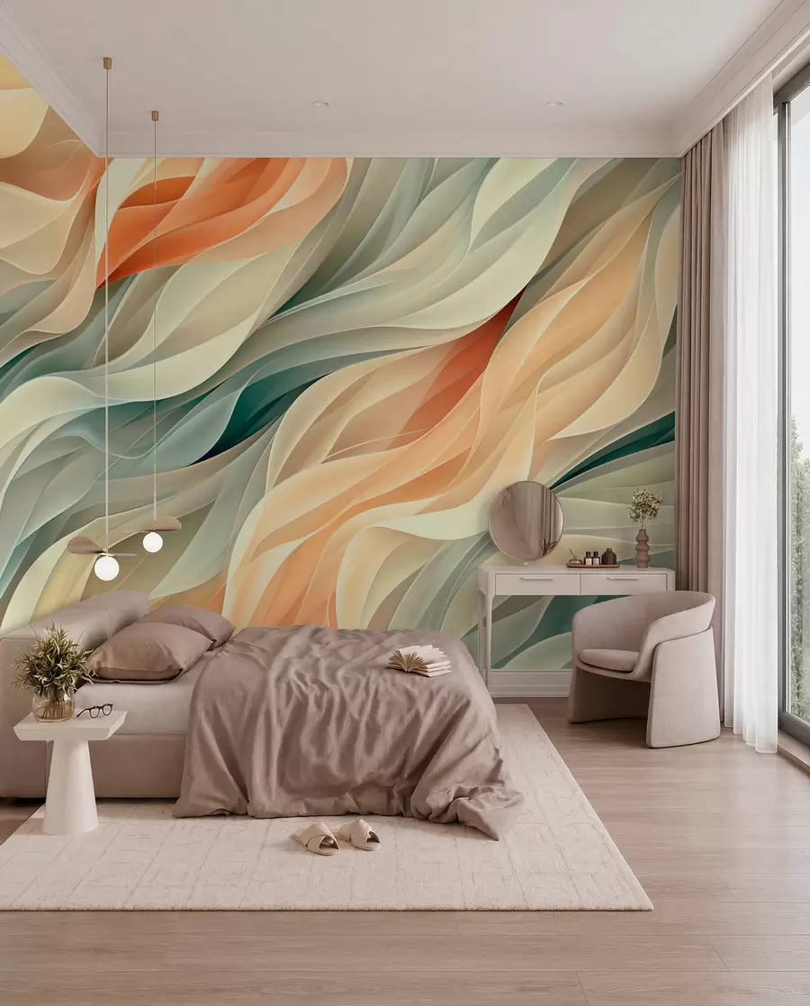Fotobehang Betoverend abstract ontwerp met zachte pastelgolven in warme kleuren w01335v1
