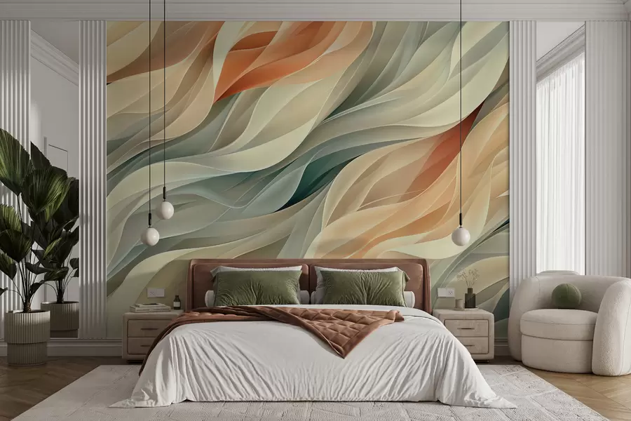 Fotobehang Betoverend abstract ontwerp met zachte pastelgolven in warme kleuren w01335v1