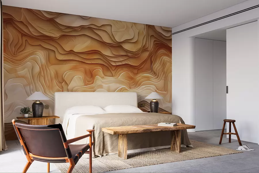 Fotobehang 3D topografische kaart met reliëfcontouren in beige tinten w01337v1