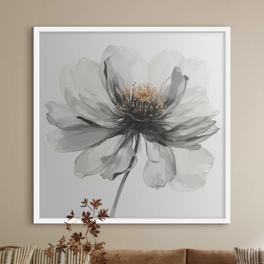 Fotobehang Transparante zwarte bloem op witte achtergrond f40066