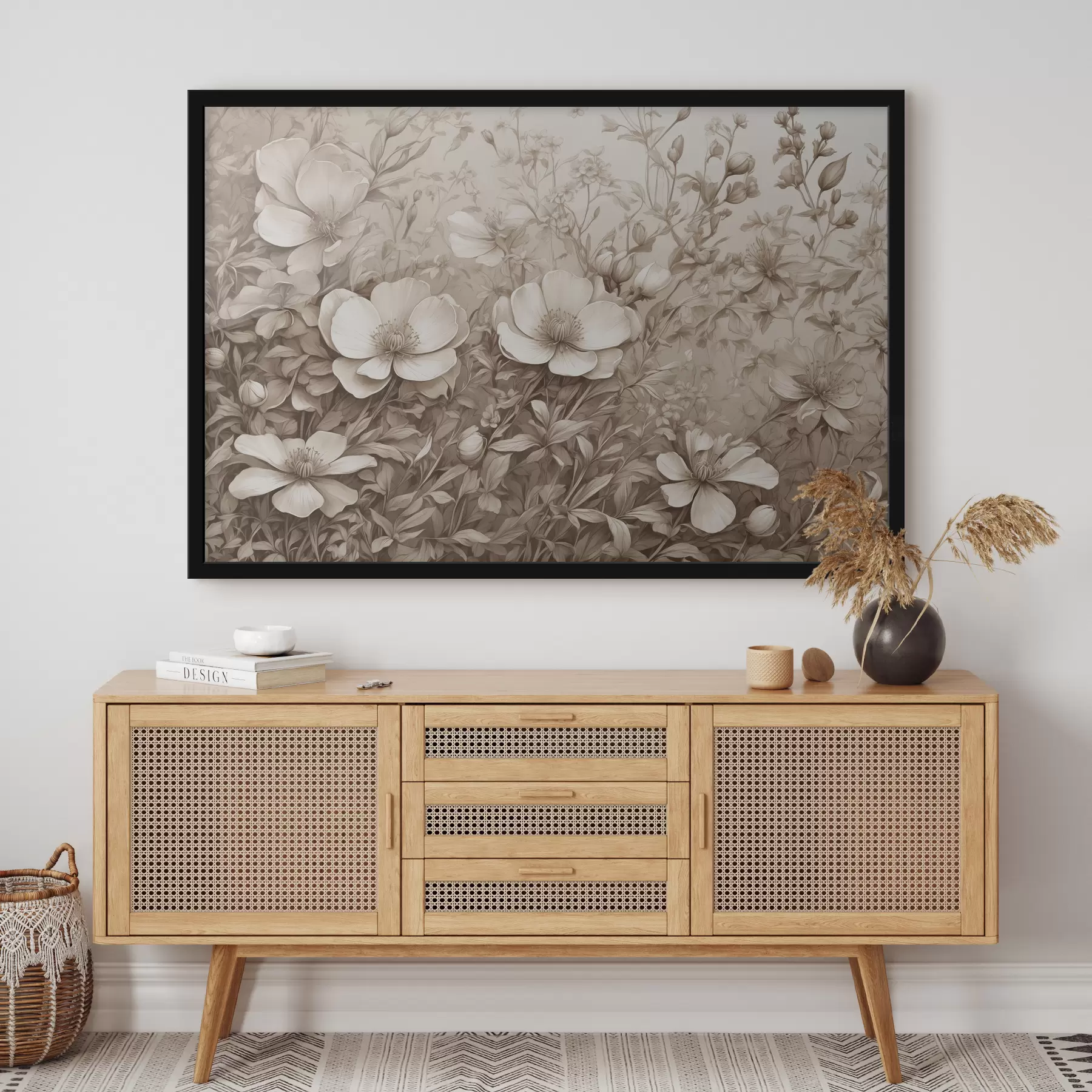 Fotobehang Bloemen en bladeren in sepia f40072