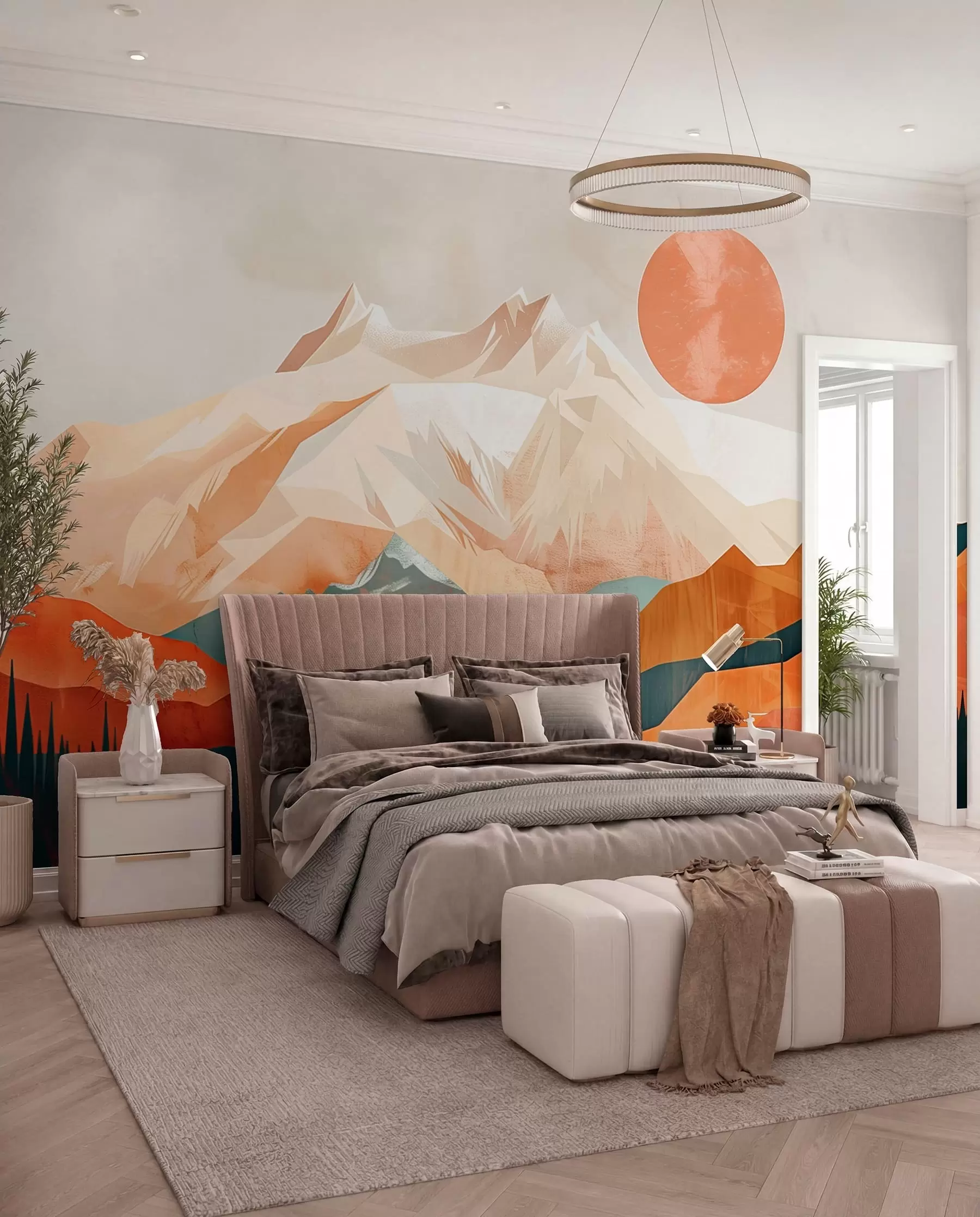 Fotobehang Zon en toppen in terracotta w01358
