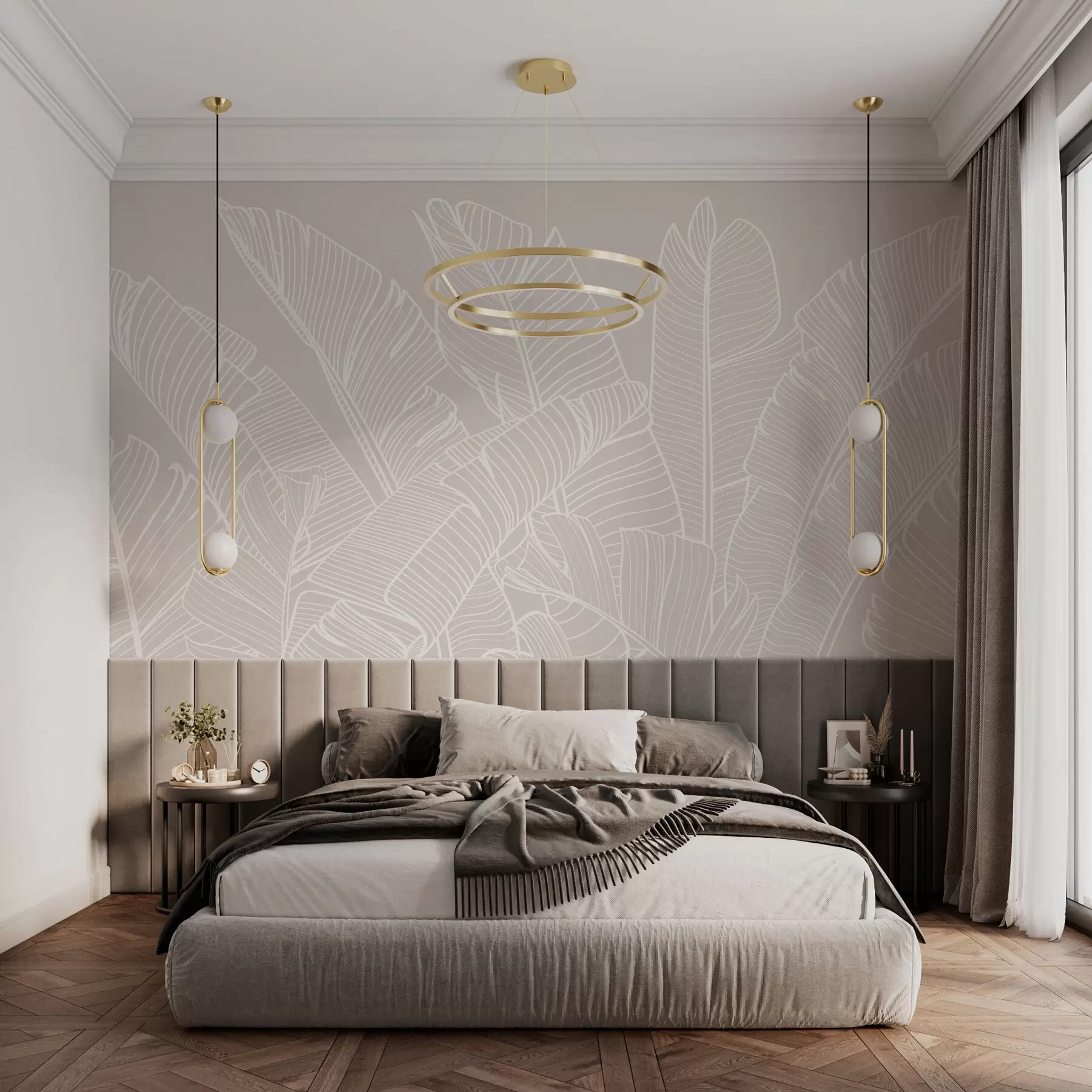 Fotobehang Tropische bananenbladeren minimalisme nieuwe trend w08210