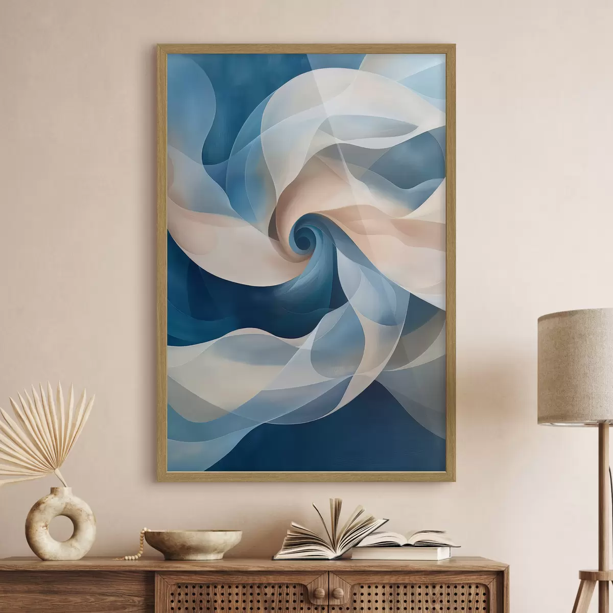 Poster abstracte vortex beige-blauw f40249