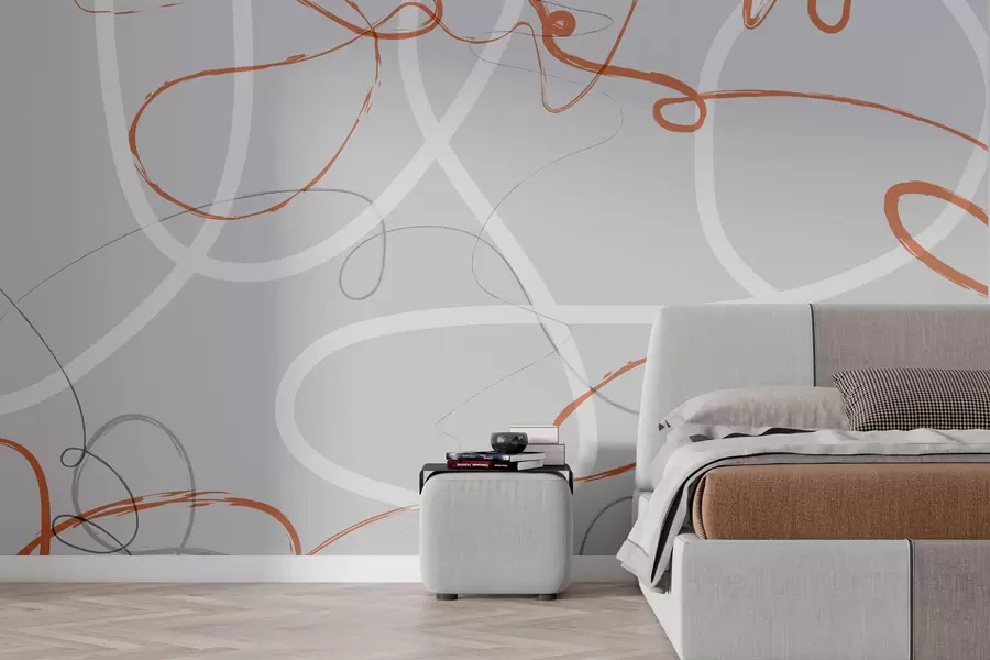 Fotobehang Abstracte oranje lijnen op een grijze achtergrond w01455