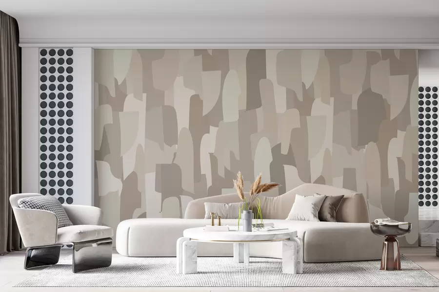 Fotobehang abstract modern kunstbehang in beige tinten imitatie van gekleurde stukken, voor stijlvol interieurontwerp w00987