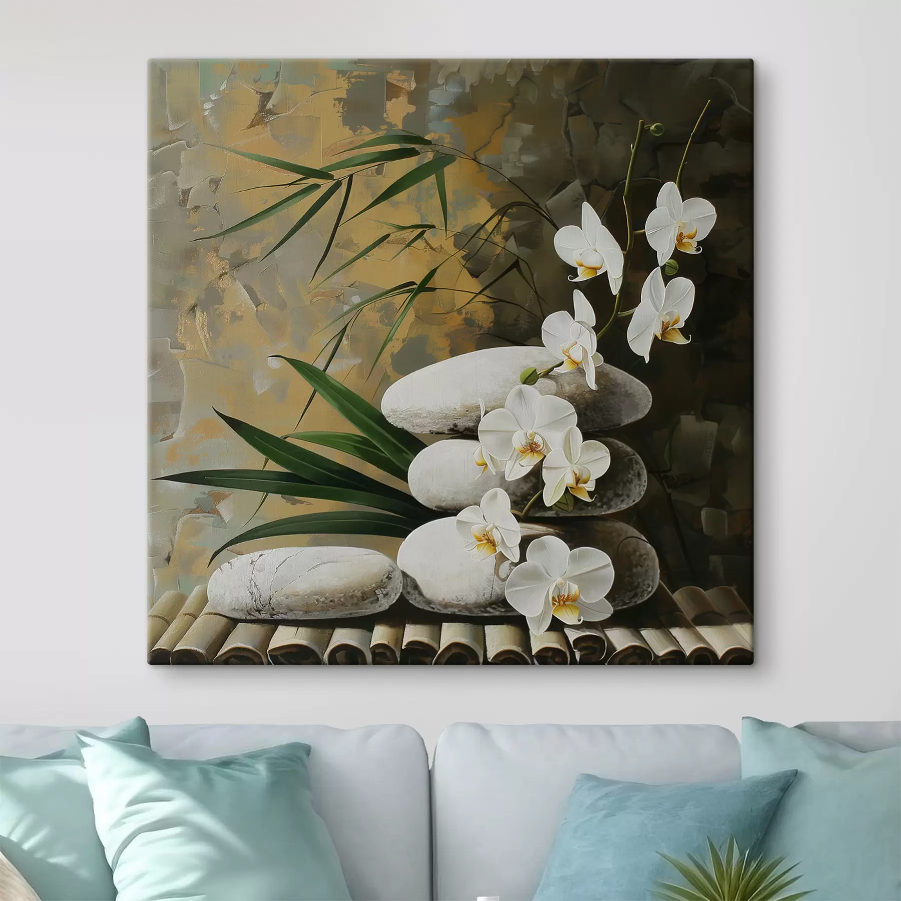 Fotobehang Orchidee en witte stenen s40369