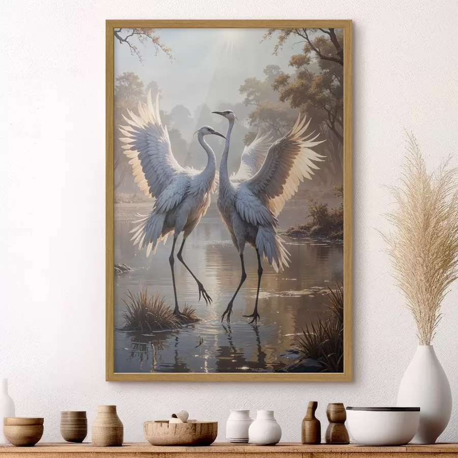 Fotobehang Kraanvogels aan het meer f40404