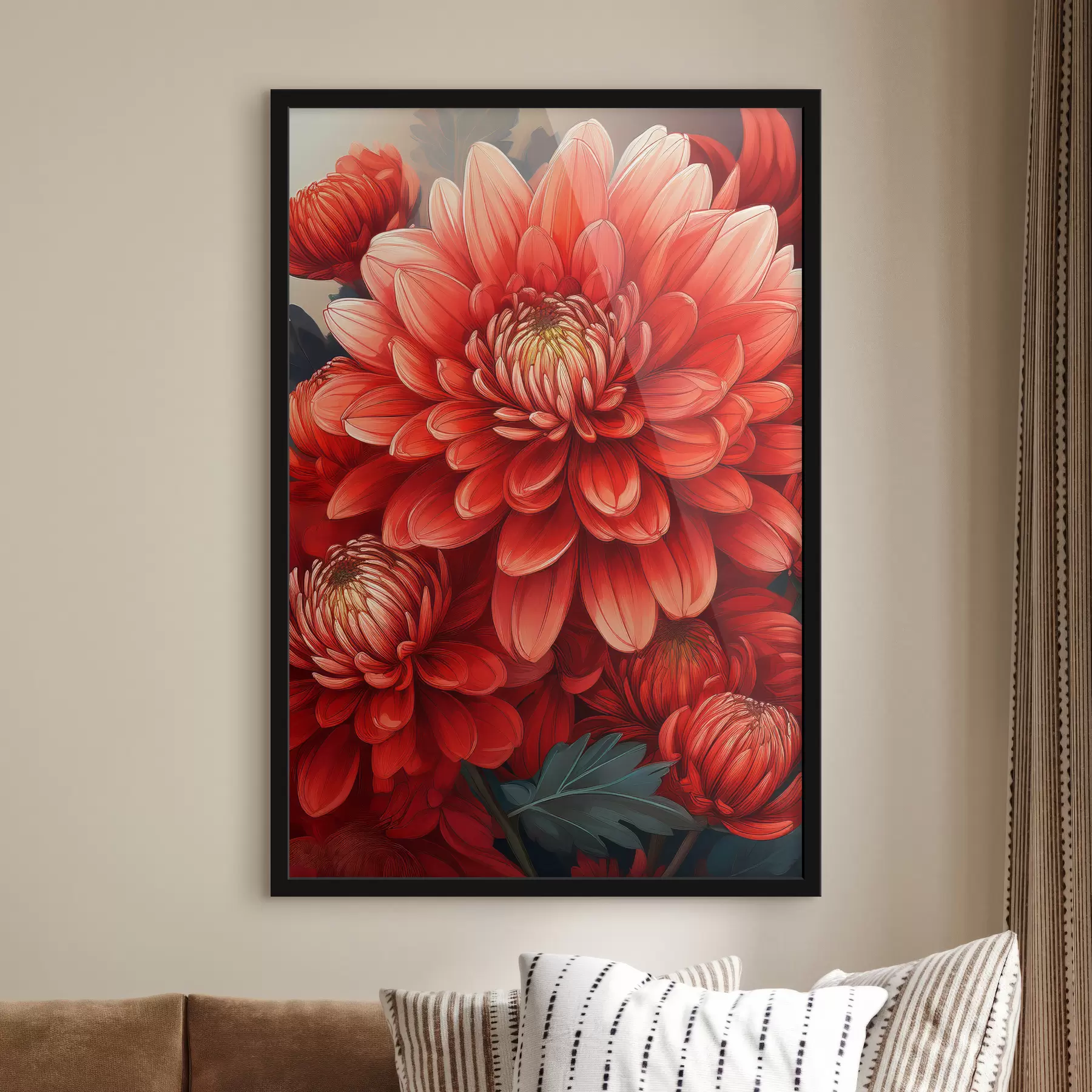 Fotobehang chrysanten, rode bloemen, close-up bloemen, grote bloemen f40421