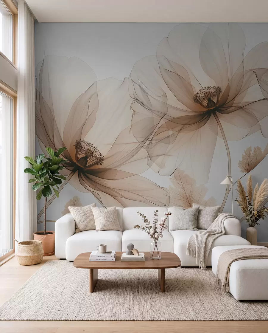 Fotobehang Bloesems in koperkleurige inkt w01482