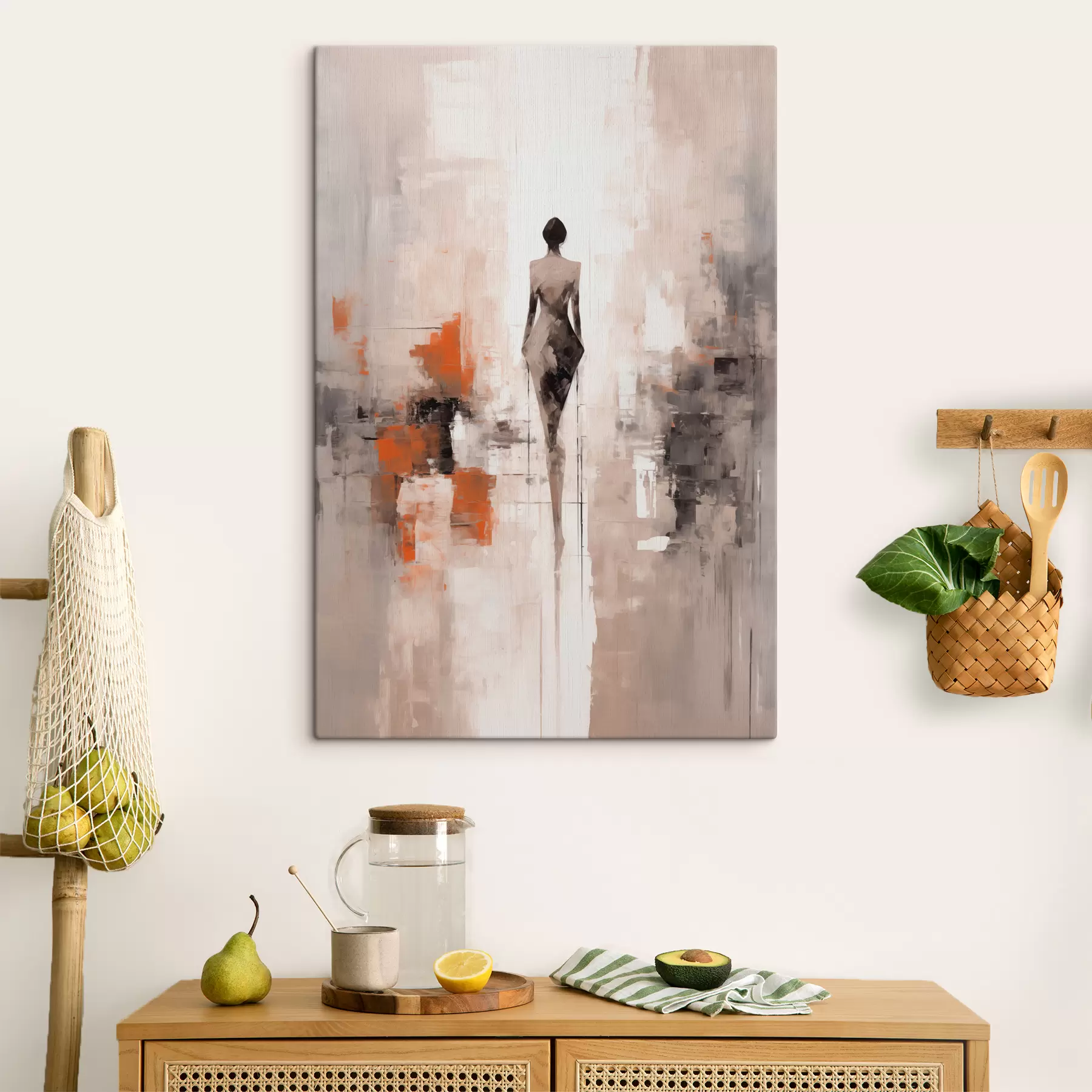  Schilderijen Abstract silhouet van een vrouw, imitatie van schaafwonden en penseelstreken s40485