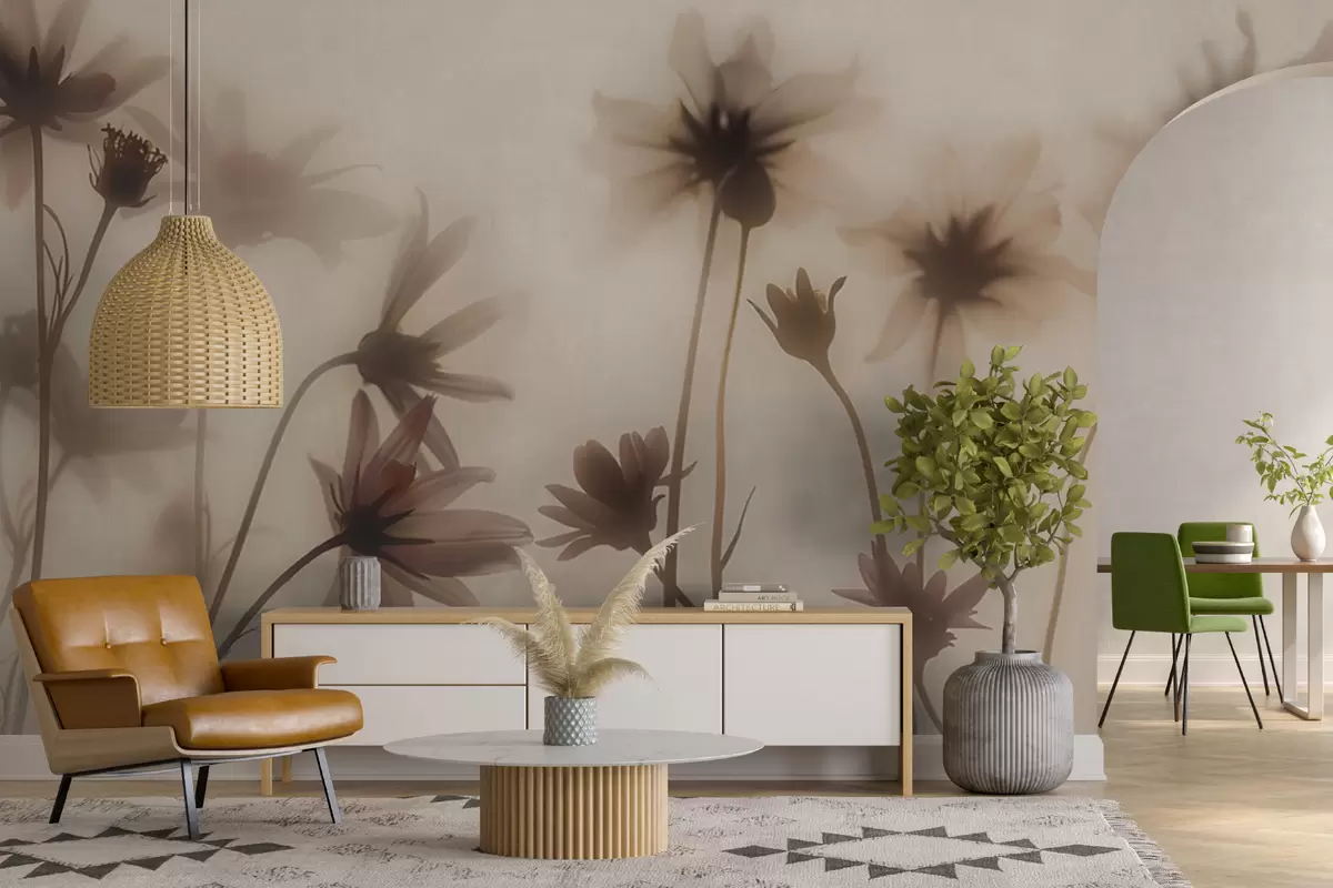 Fotobehang Tere bloemen in de mist w01468