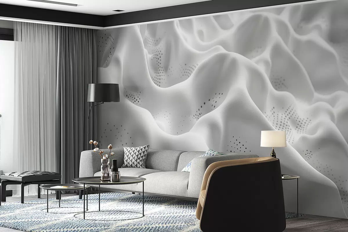 Fotobehang Minimalistische en abstracte witte heuvels met golven en rondingen  w01473