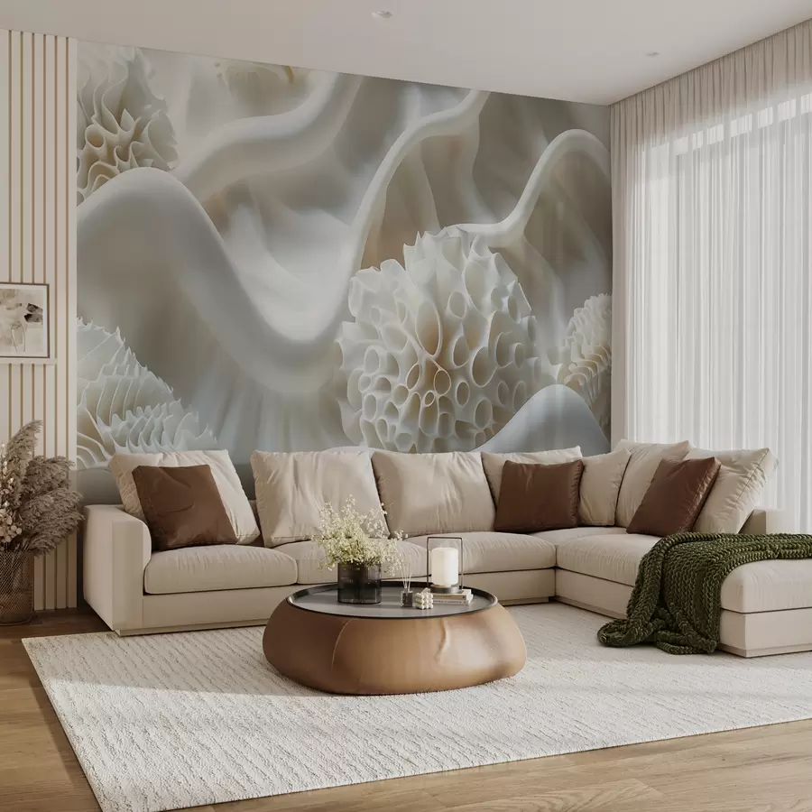 Fotobehang Abstracte golvende achtergrond van witte vormen in 3D-stijl w01475