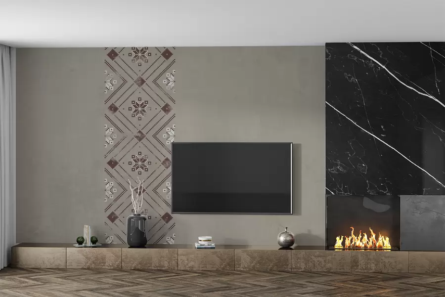 Fotobehang Patriottisch behang met minimalistische Oekraïense ornamenten in bruine tinten w01027v1