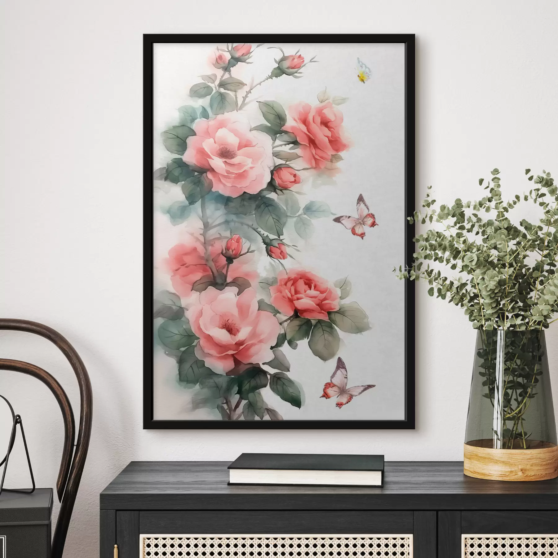 Fotobehang Roze bloemen en vlinders vintage stijl f40509